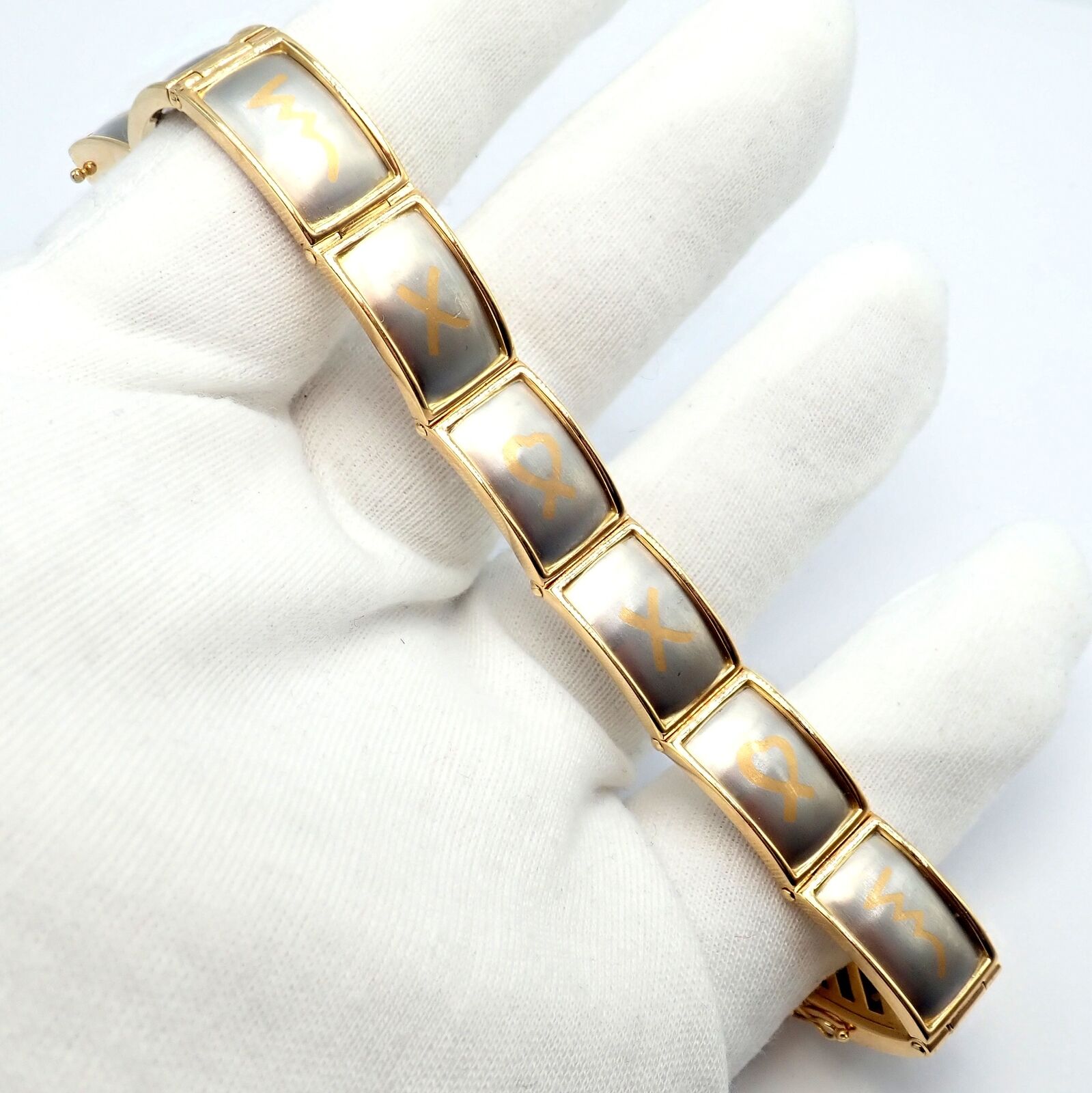 Rare! Tiffany & Co 18k Yellow Gold Platinum Picasso Signature 9 Panel Bracelet | Fortrove