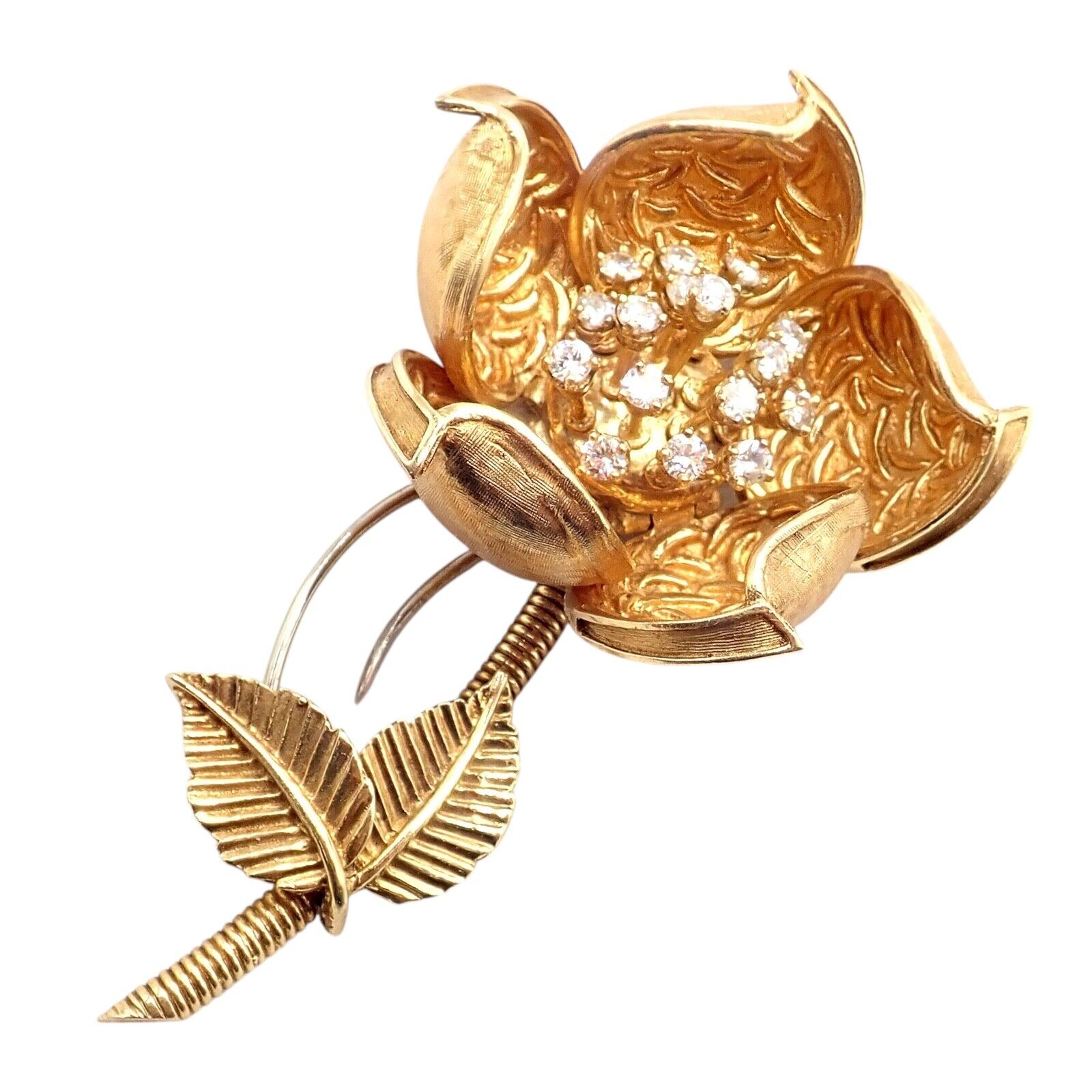 Hammerman Brothers 18k Yellow Gold Diamond Rose Flower Night & Day Brooch Pin | Fortrove