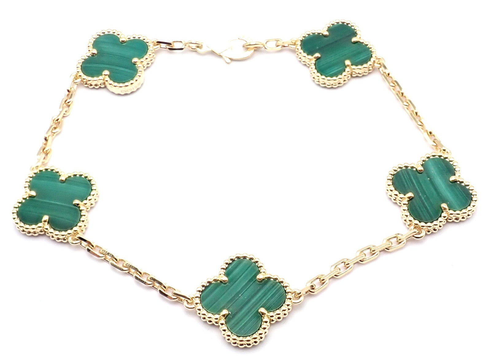 Van Cleef & Arpels Jewelry & Watches:Fine Jewelry:Bracelets & Charms Authentic! Van Cleef & Arpels 18k Gold 5 Motif Malachite Alhambra Bracelet Cert.