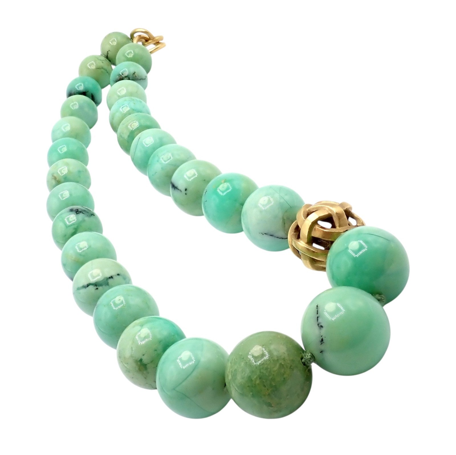 Angela Cummings 18k Yellow Gold 15.5mm Turquoise Bead 20" Long Necklace 1988 | Fortrove