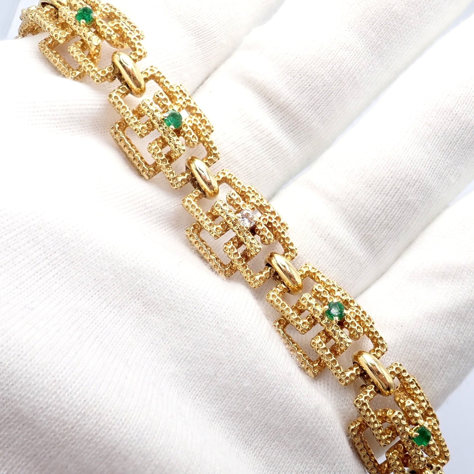 Vintage Tiffany & Co France 18k Yellow Gold Diamond Emerald Bracelet | Fortrove