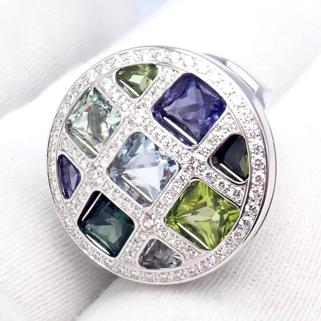 Cartier Pasha 18k White Gold Diamond Color Stone Ring Box + Papers sz 6 52 | Fortrove