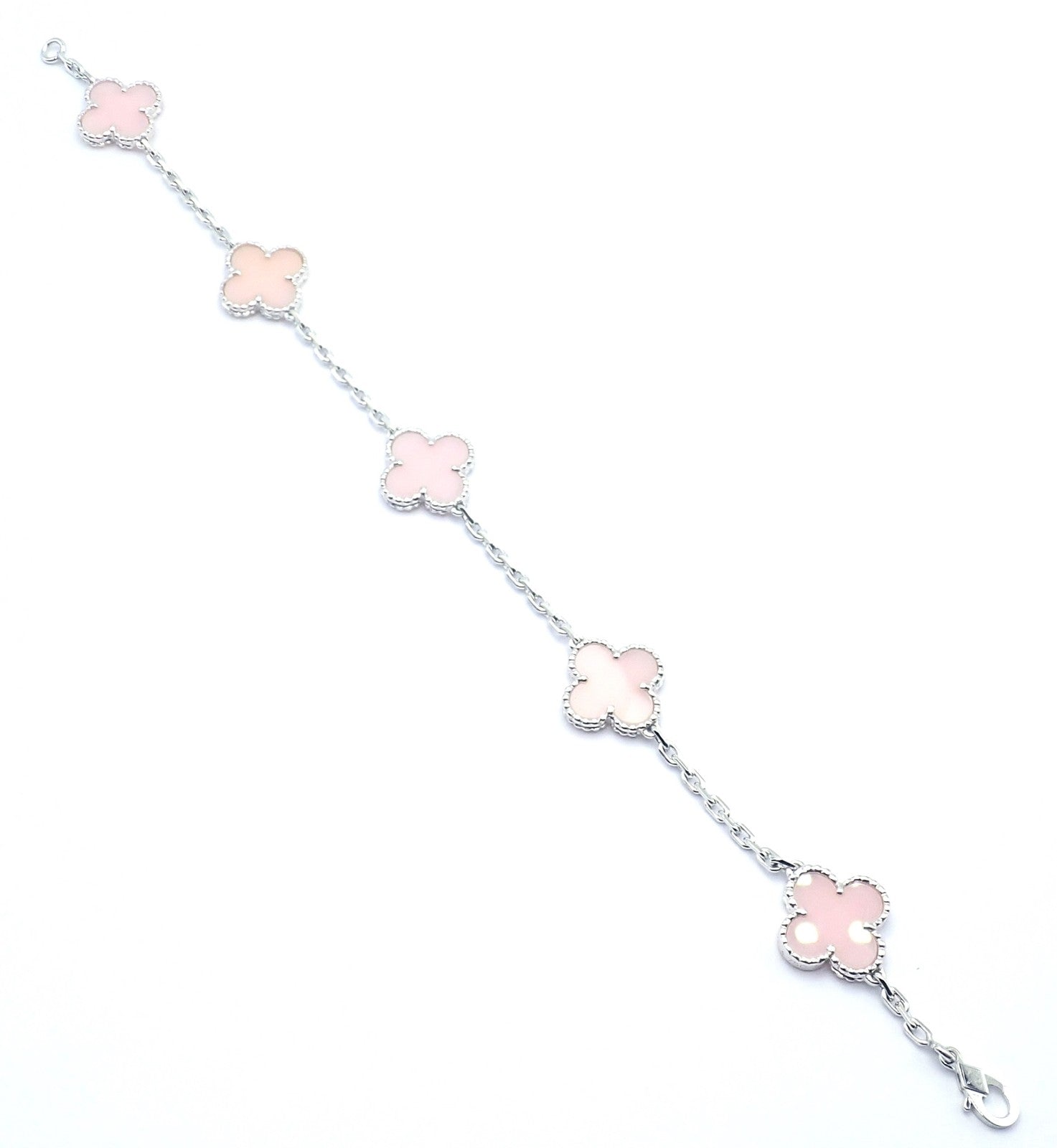 Authentic! Van Cleef & Arpels Alhambra 18k White Gold Pink Opal Bracelet Cer. | Fortrove
