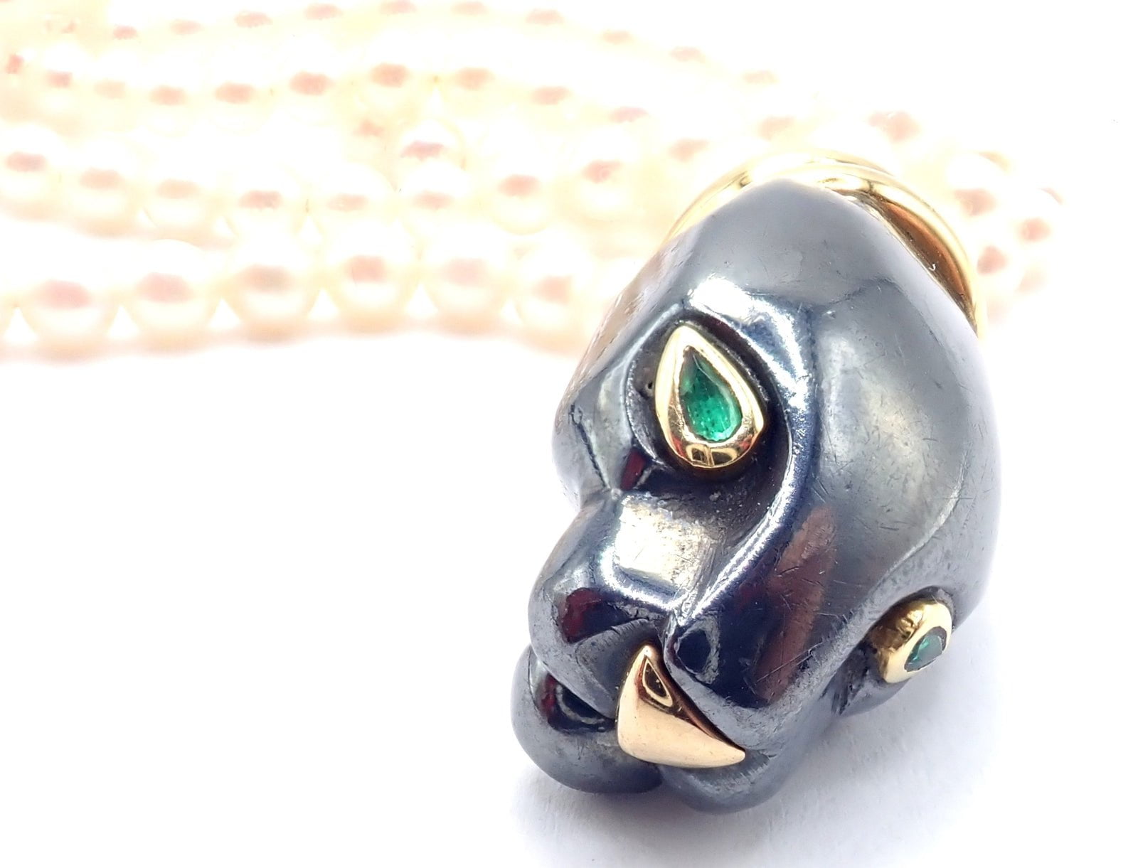 Panthere de Cartier Panther 18k Yellow Gold & Silverium Pearl Emerald Bracelet | Fortrove