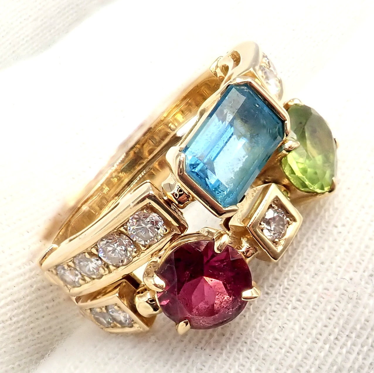 Bulgari Jewelry & Watches:Fine Jewelry:Rings Bulgari Bulgari Allegra 18k Gold Diamond Peridot Tourmaline Band Ring