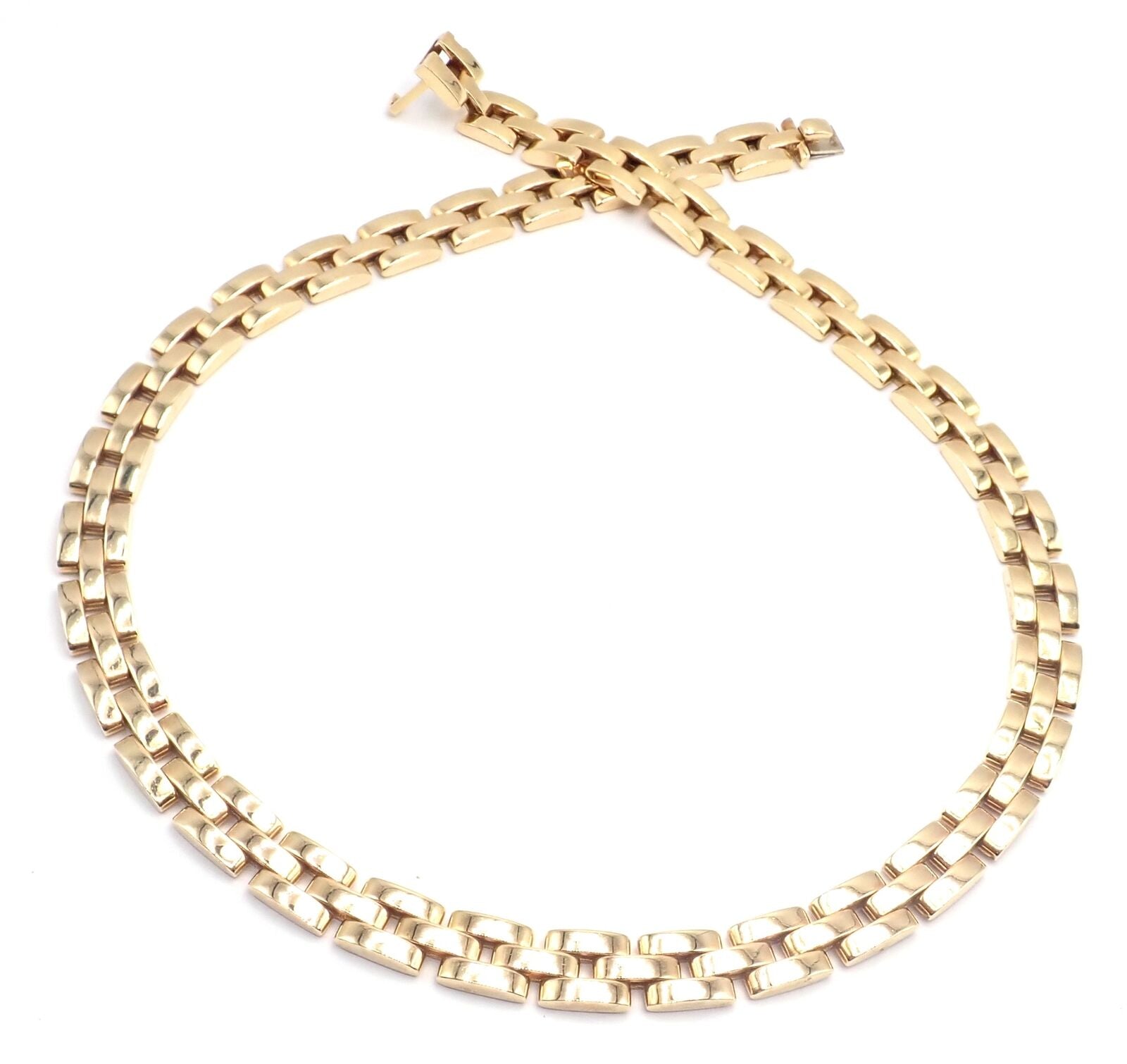 Authentic! Cartier 3 Row Maillon Panther Panthere 18k Yellow Gold Link Necklace | Fortrove
