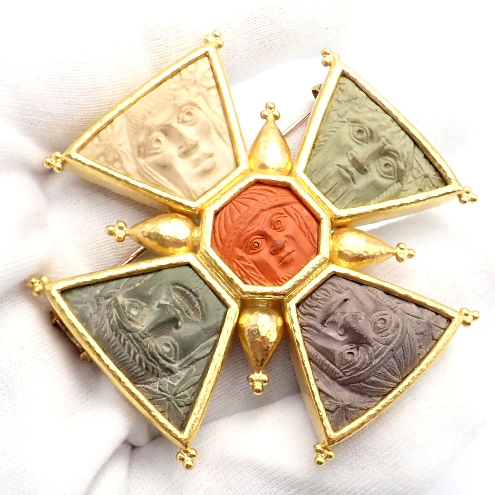 Elizabeth Locke 18k Yellow Gold Bomarzo 5 Faces Maltese Cross Brooch Pendant | Fortrove