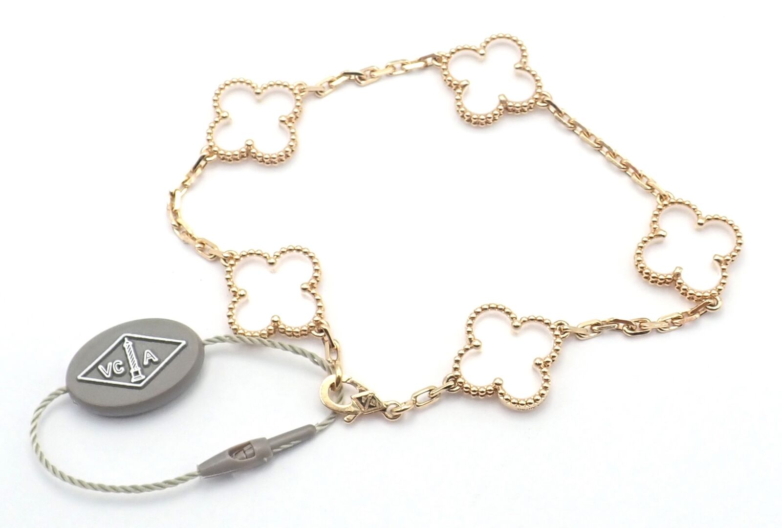 Van Cleef & Arpels 18k Yellow Gold 5 Motif Alhambra Rock Crystal Bracelet Cert | Fortrove