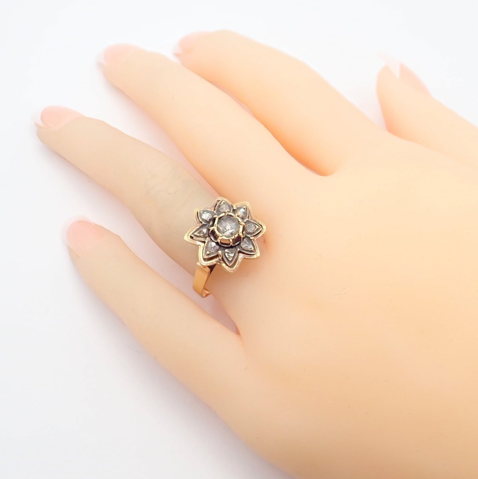 Fabergé Jewelry & Watches:Fine Jewelry:Rings Vintage! Karl Faberge 18k Yellow Gold Rose Cut Diamond Flower Ring