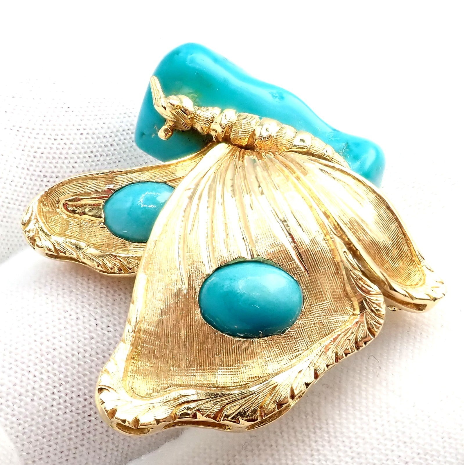 Tiffany & Co. Jewelry & Watches:Fine Jewelry:Brooches & Pins Vintage Tiffany & Co. 18k Yellow Gold Turquoise Butterfly On A Rock Pin Brooch
