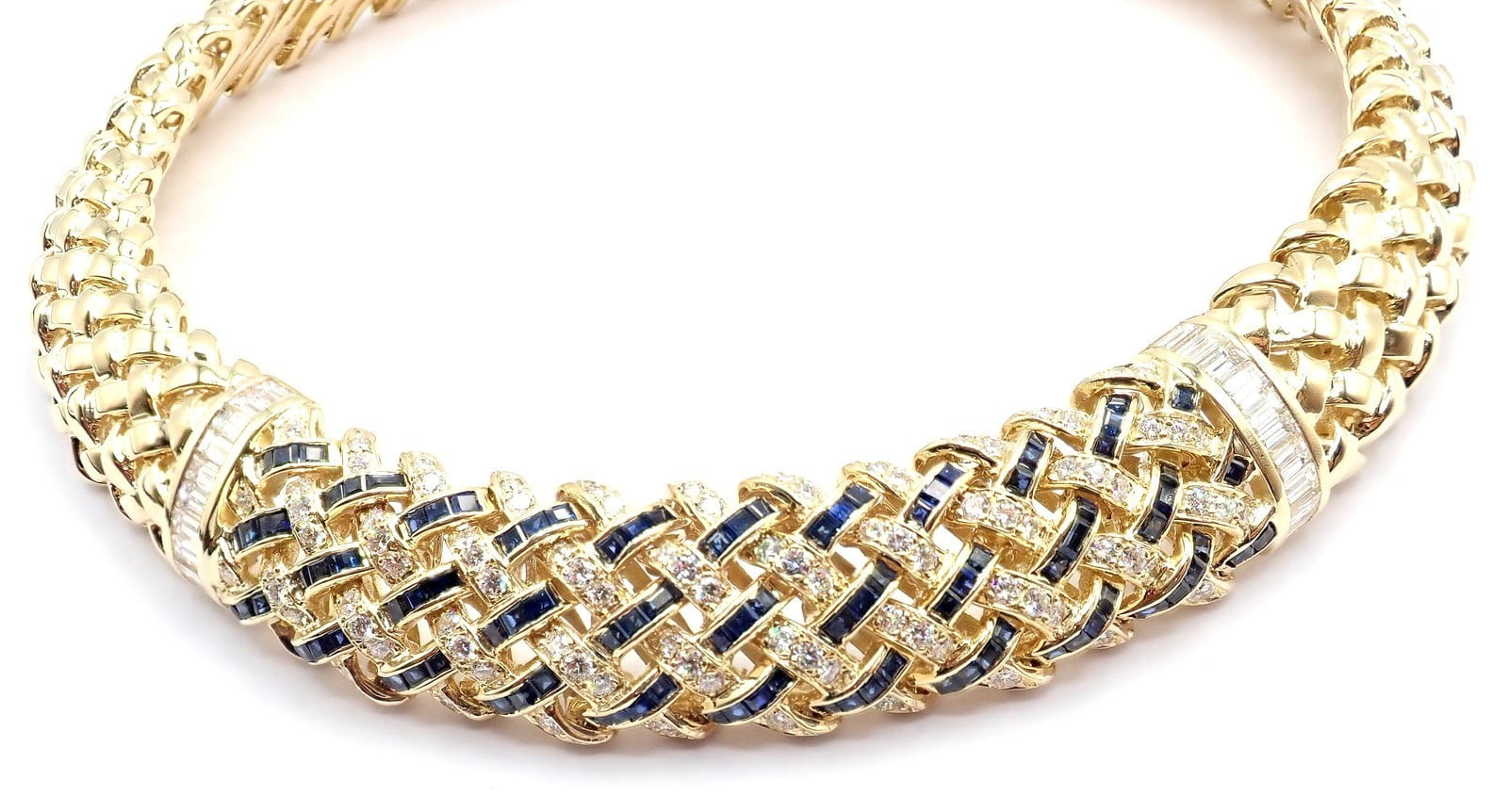 Tiffany & Co. Jewelry & Watches:Fine Jewelry:Necklaces & Pendants Authentic Tiffany & Co Vannerie 18k Yellow Gold Diamond Sapphire Weave Necklace