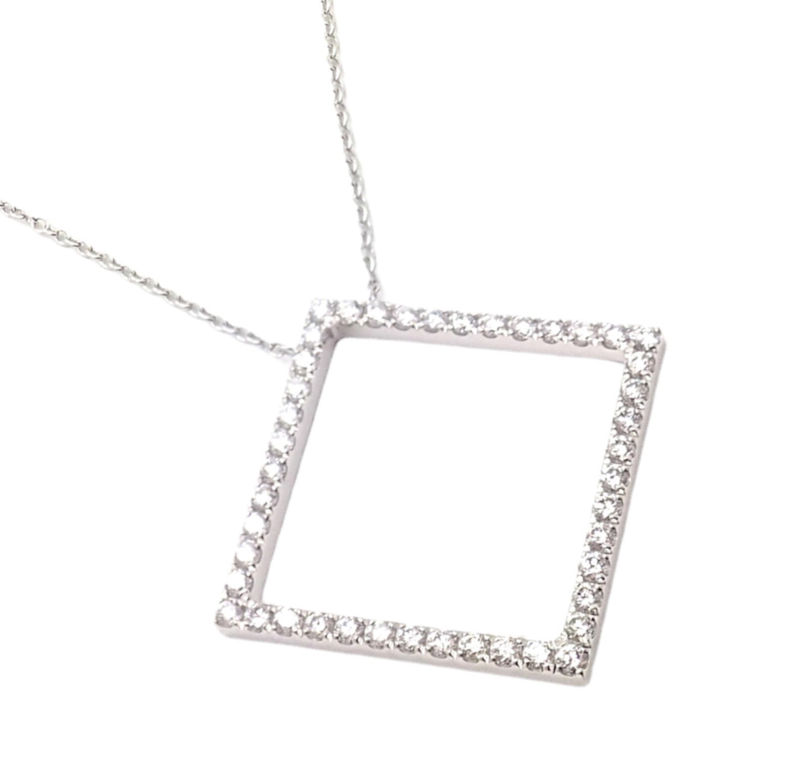 Authentic! Tiffany & Co 18k White Gold Diamond Square Necklace Belgium | Fortrove
