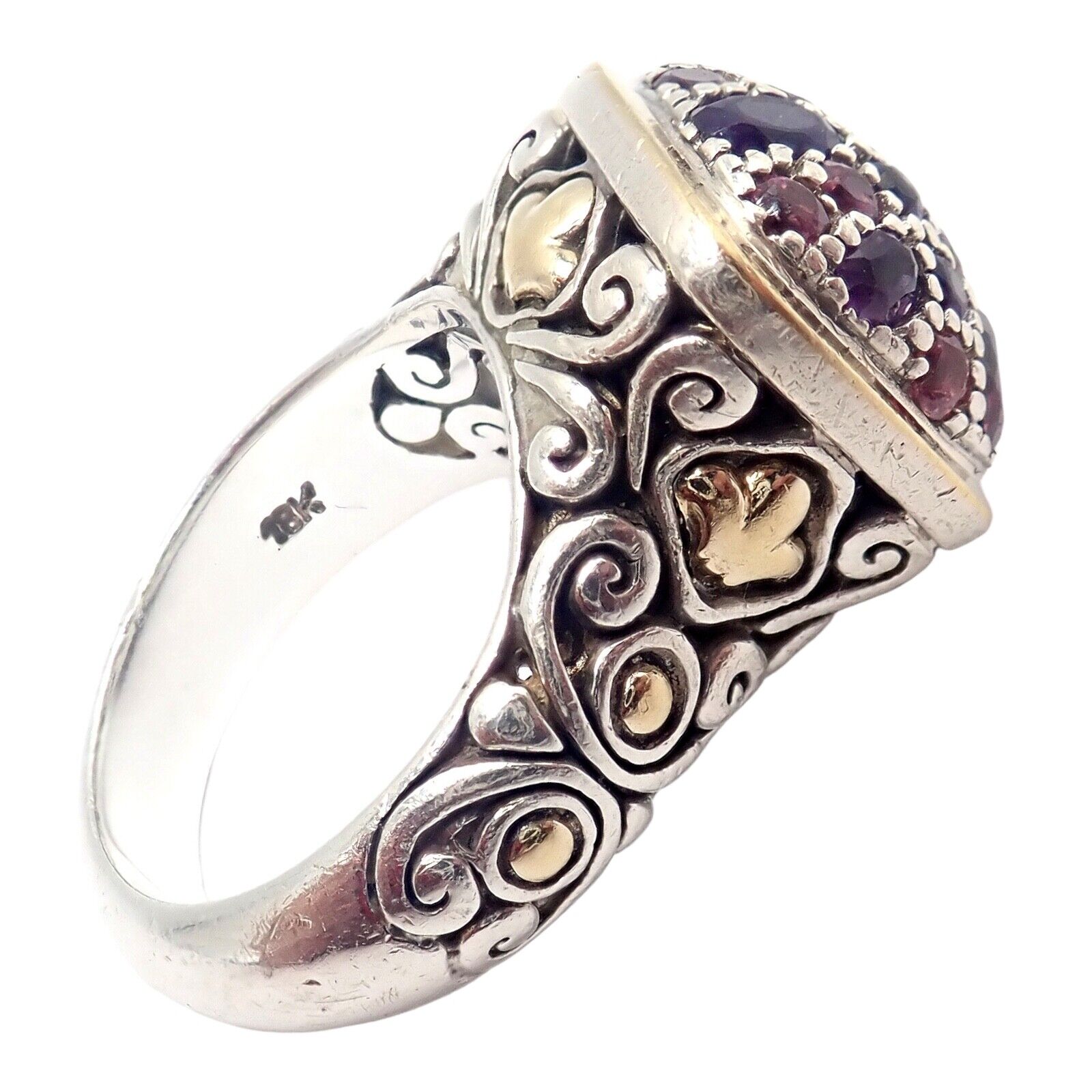 John Hardy JH Silver 18k Yellow Gold Classic Lava Fire Amethyst Tourmaline Ring | Fortrove