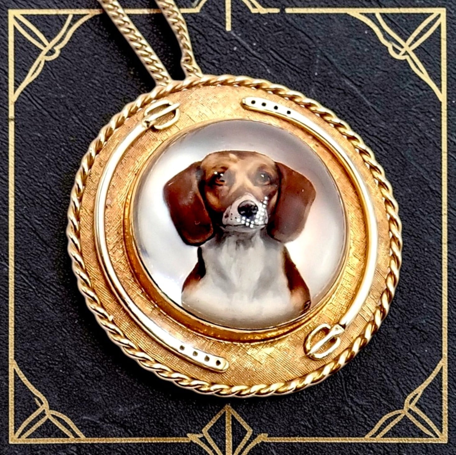Tiffany & Co. Jewelry & Watches:Vintage & Antique Jewelry:Necklaces & Pendants Vintage! Tiffany 14k Yellow Gold Essex Reverse Intaglio Dog Necklace Brooch