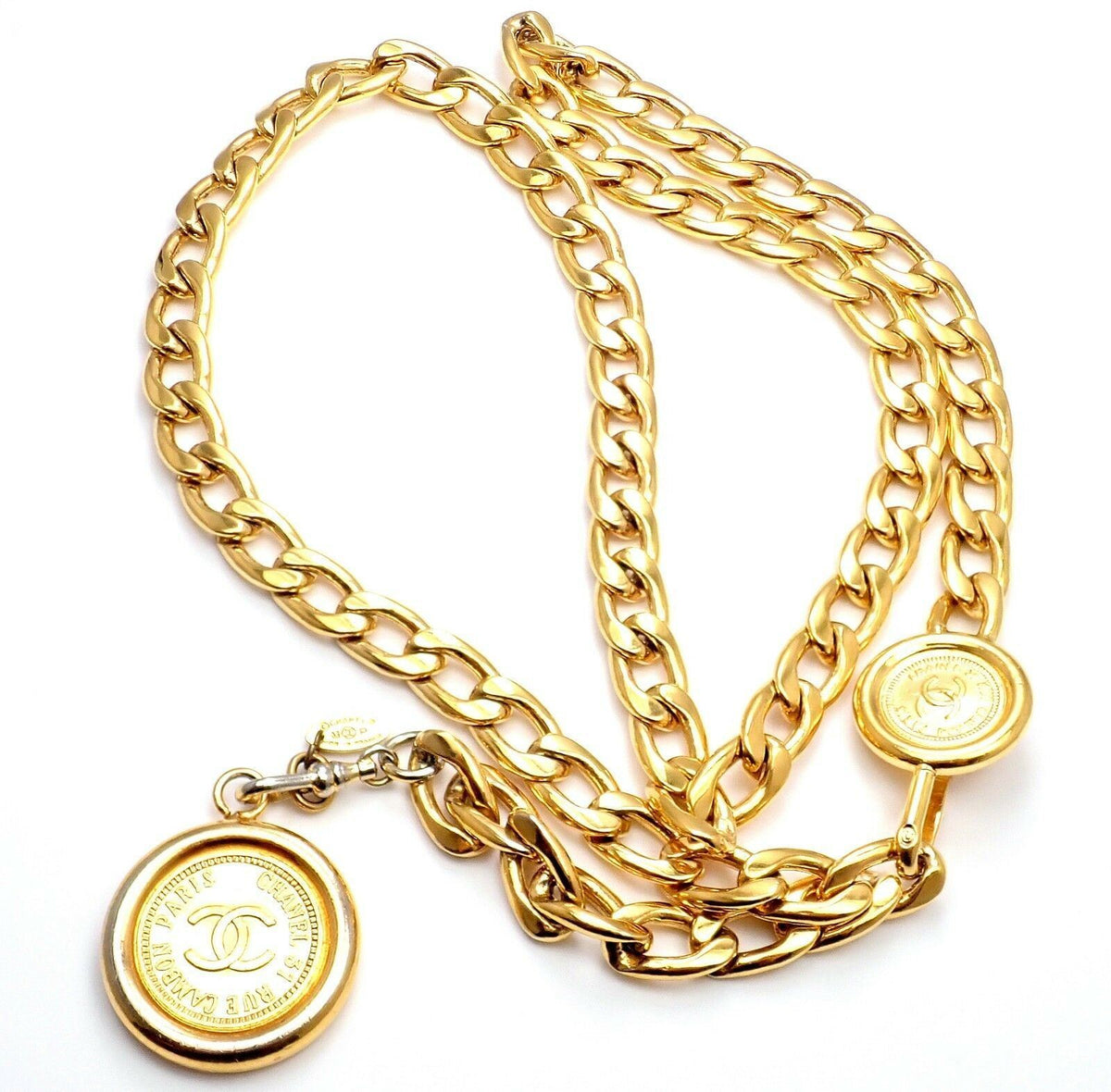 Chanel Jewelry & Watches:Fashion Jewelry:Necklaces & Pendants Amazing Authentic Chanel Gold Tone Draped Clasp Belt Necklace 34"