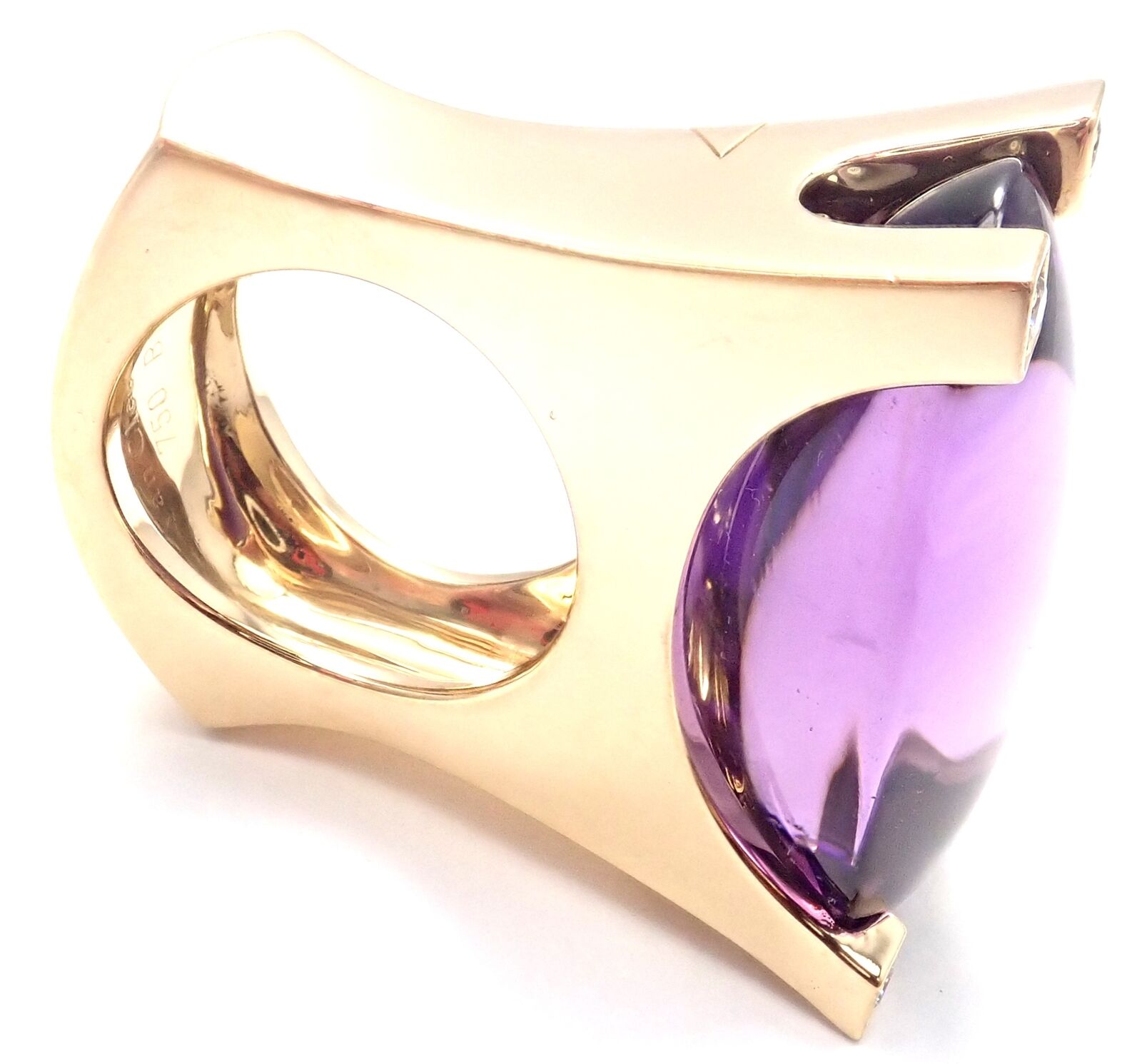 Authentic Van Cleef & Arpels 18k Yellow Gold Diamond Large Amethyst Ring | Fortrove