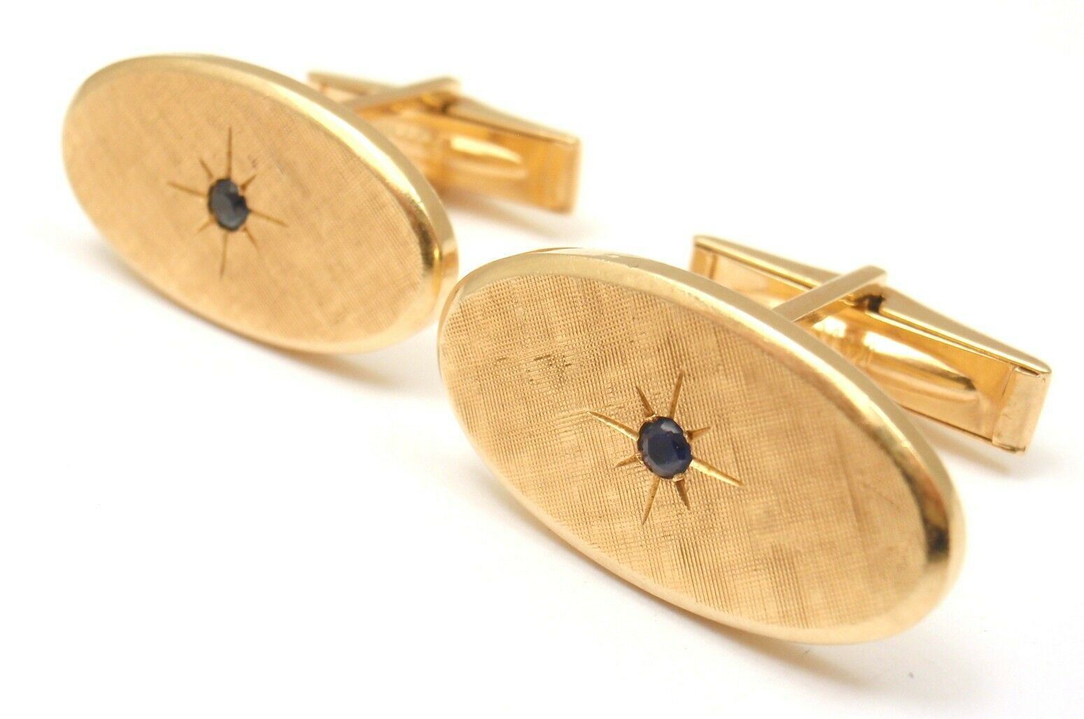 RARE TIFFANY AND CO. 14k YELLOW GOLD TEXTURED SAPPHIRE MENS CUFFLINKS | Fortrove