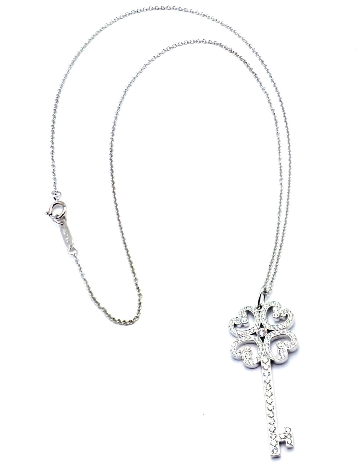 Tiffany & Co Platinum & 18k White Gold Enchant Quatra Heart Key Pendant Necklace | Fortrove