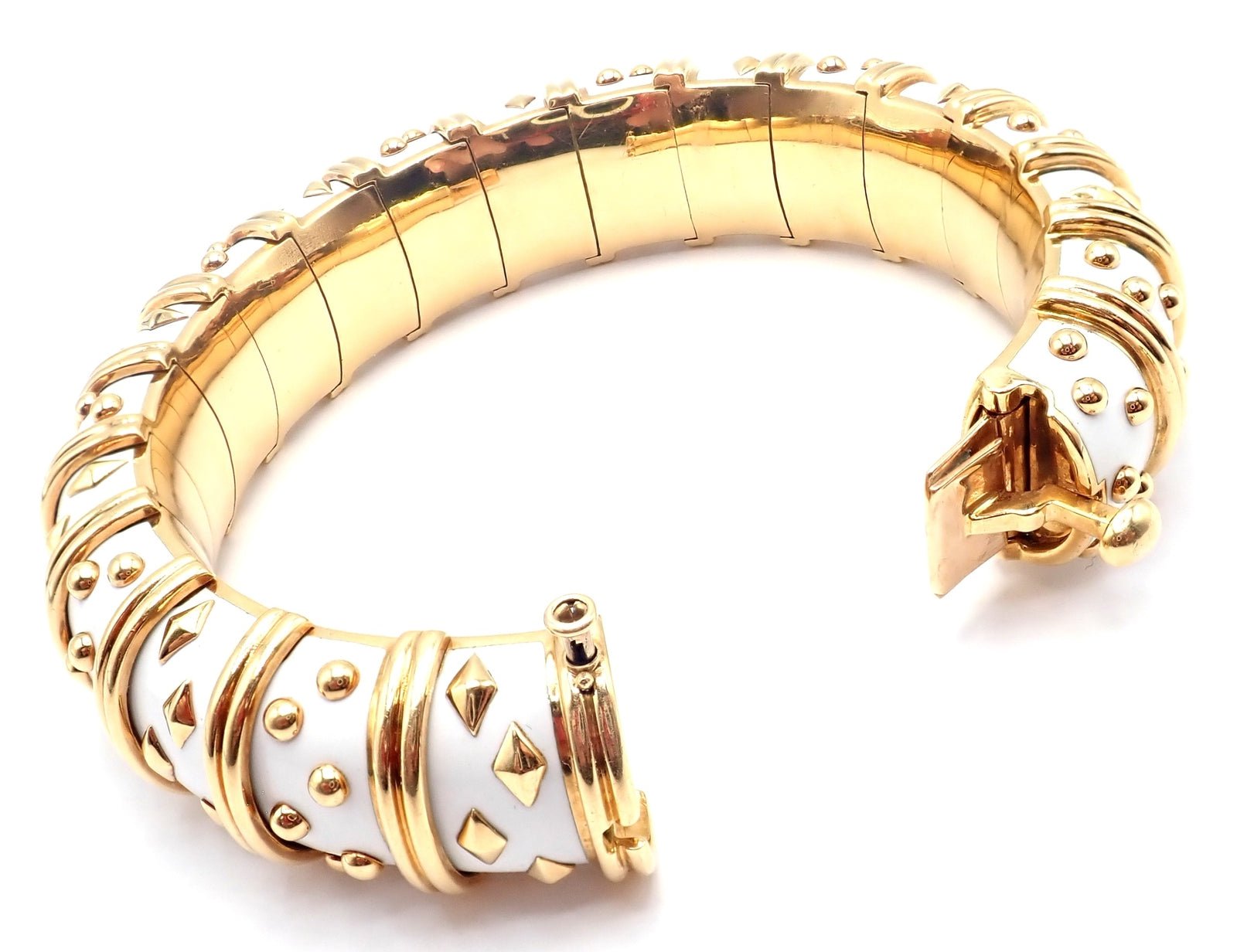 Tiffany & Co Schlumberger Dot Losange 18k Yellow Gold Enamel Bangle Bracelet | Fortrove