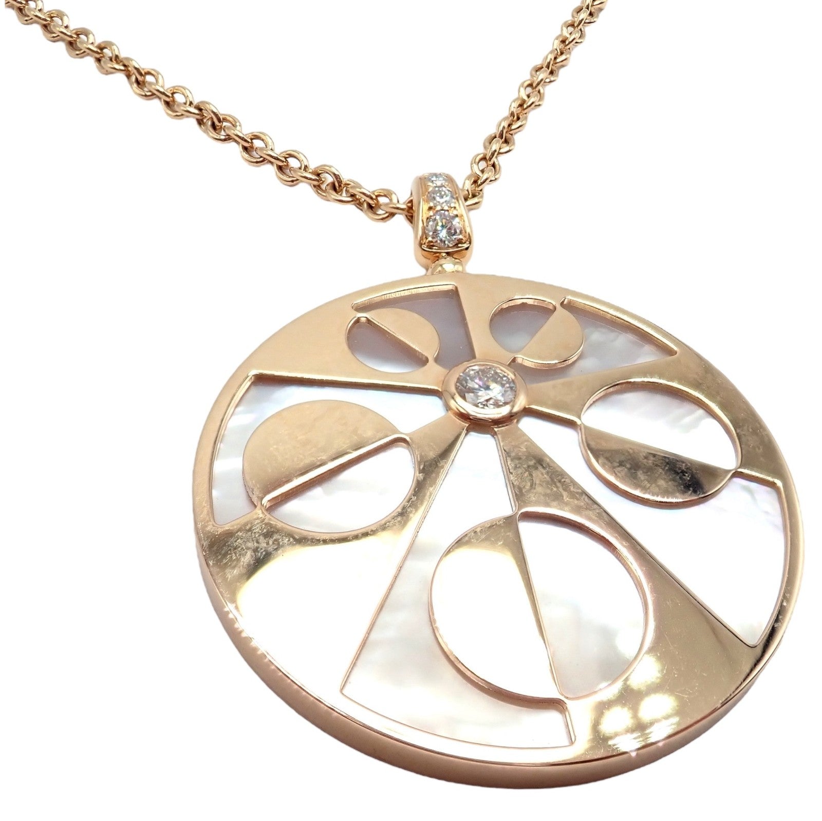 Rare! Bvlgari Bulgari Intarsio 18k Rose Gold Diamond Mother of Pearl Necklace | Fortrove