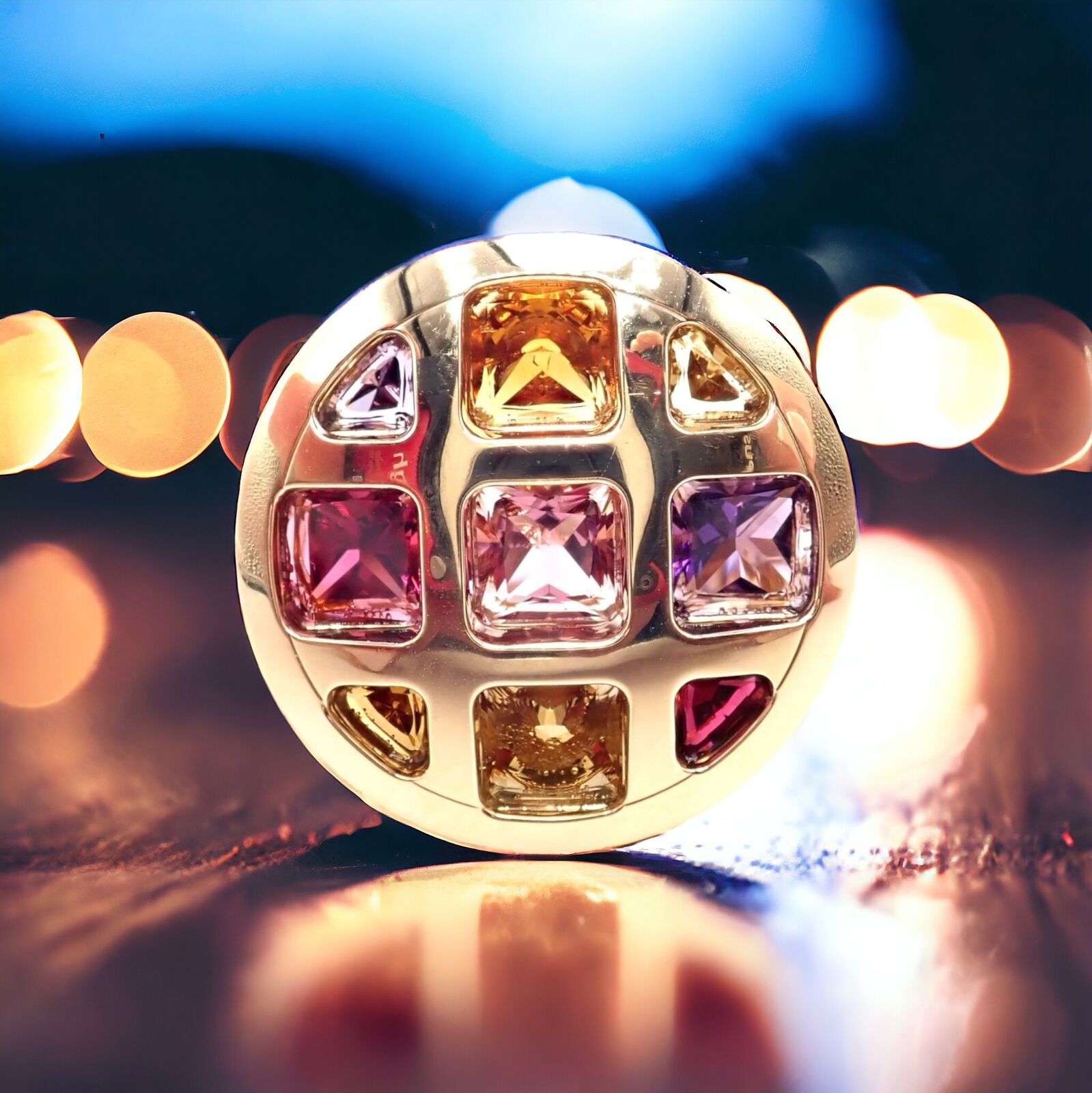 Authentic! Cartier Pasha 18k Yellow Gold Amethyst Citrine Garnet Tourmaline Ring | Fortrove