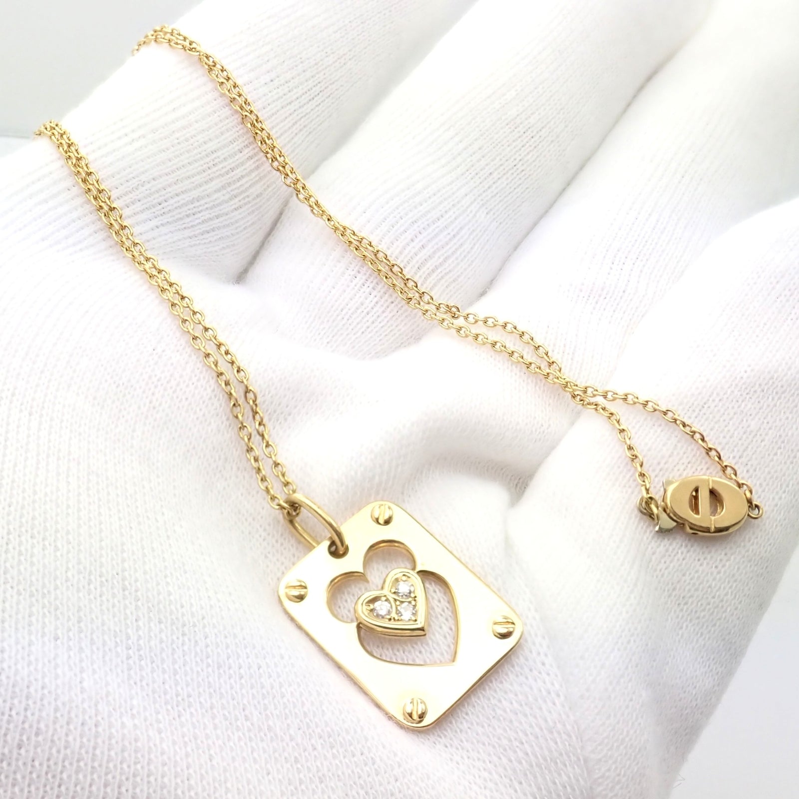 Christian Dior Jewelry & Watches:Fine Jewelry:Necklaces & Pendants Rare! Christian Dior 18k Yellow Gold Diamond Ace Of Hearts Card Pendant Necklace