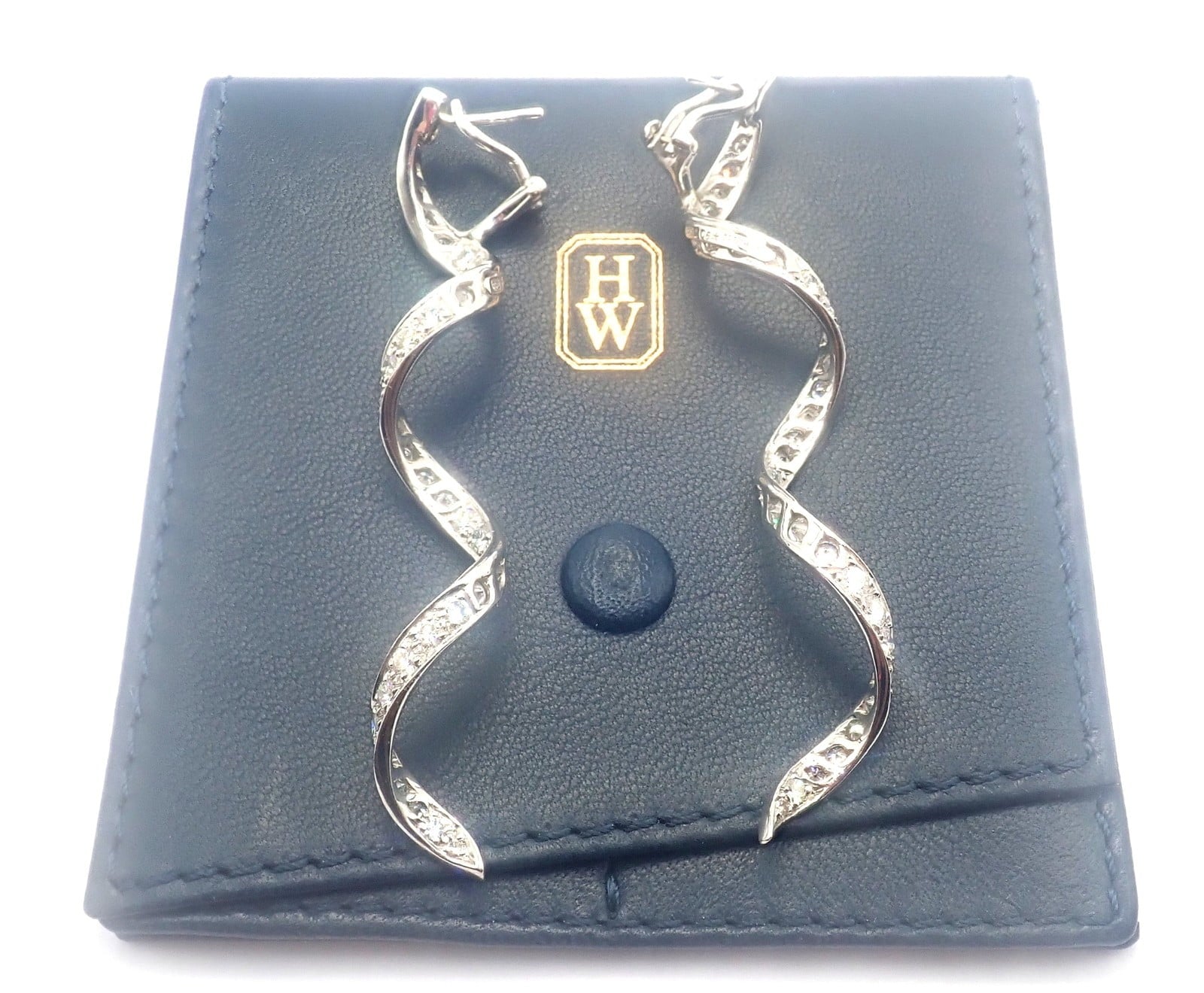 Authentic! Harry Winston Platinum Diamond Twisted Long Hanging Drop Earrings | Fortrove