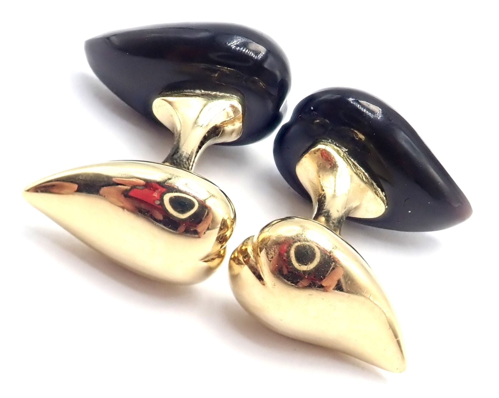 Authentic! Tiffany & Co Peretti 18k Yellow Gold Black Onyx Teardrop Cufflinks | Fortrove