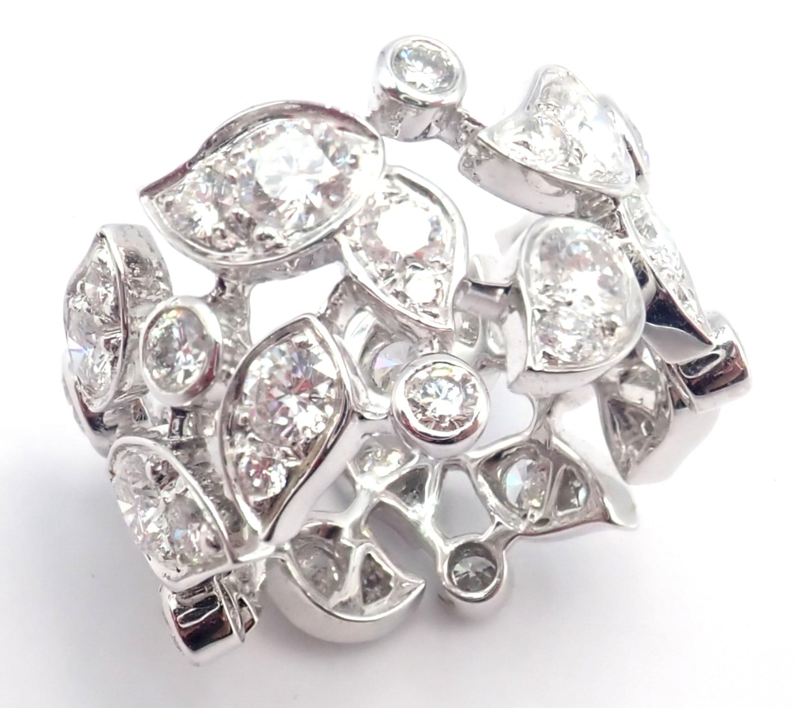 Cartier Jewelry & Watches:Fine Jewelry:Rings Authentic! Cartier 18k White Gold Diamond Leaf Wide Band Ring Size 53