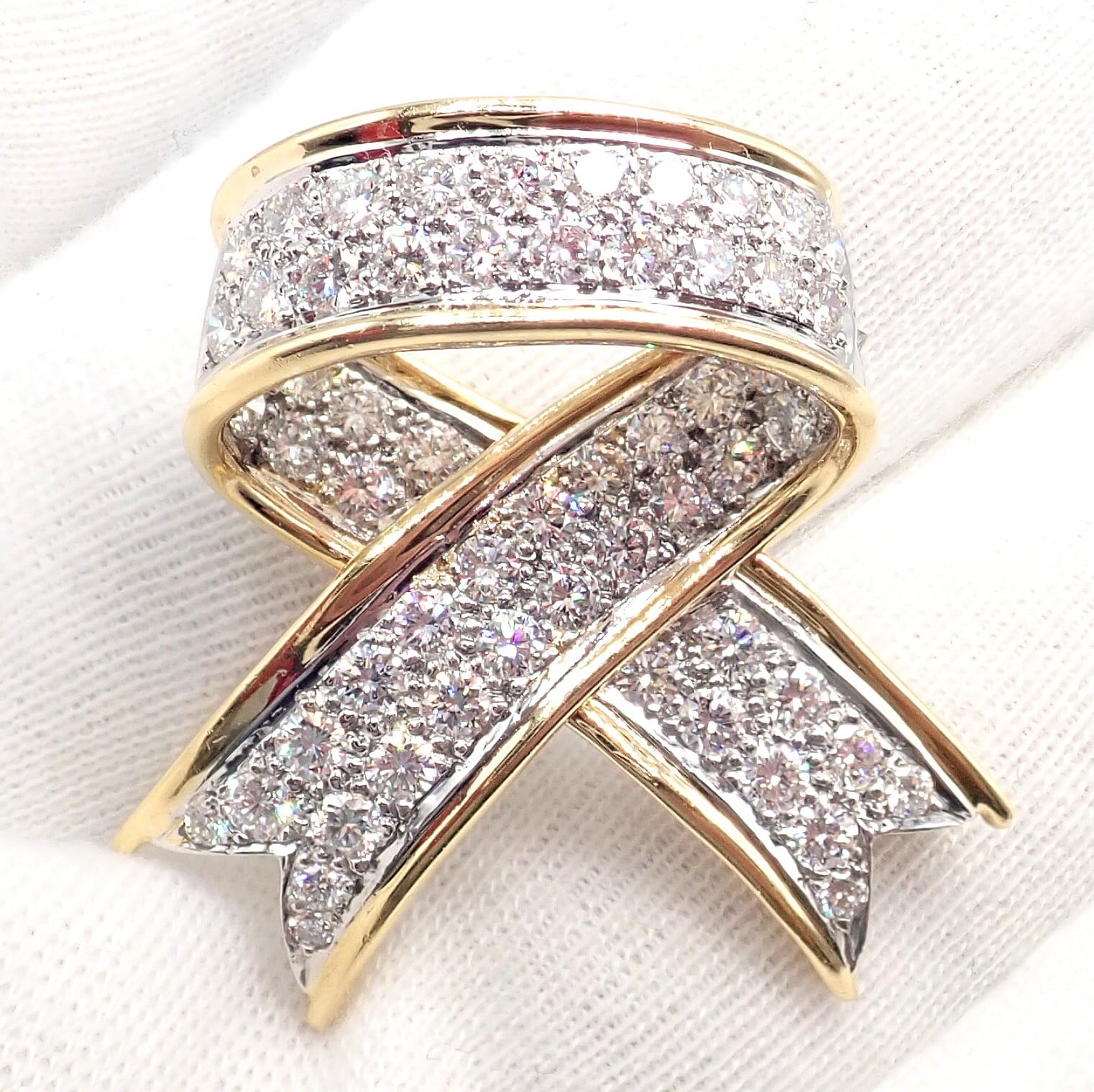 Vintage! Tiffany & Co 18k Yellow Gold Platinum Diamond Ribbon Bow Pin Brooch | Fortrove