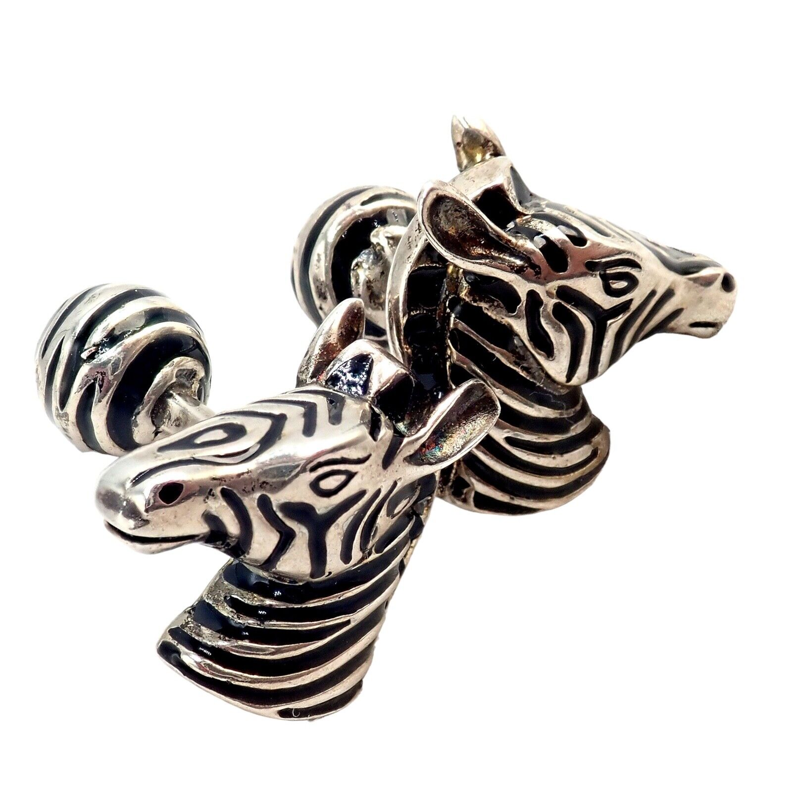 Vintage Tiffany & Co. Silver Black Enamel Zebra Cufflinks | Fortrove