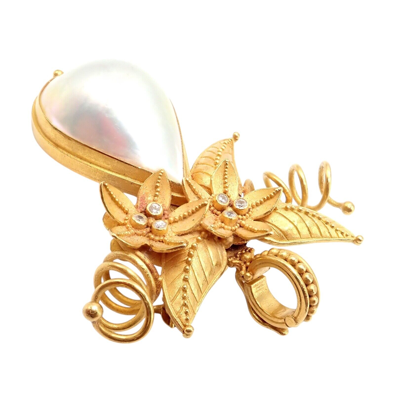 Vintage! Carolyn Tyler 22k Yellow Gold Mabe Pearl Diamond Pendant Pin Brooch | Fortrove