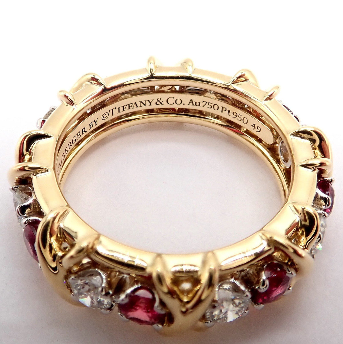 Tiffany & Co. Jewelry & Watches:Fine Jewelry:Rings Tiffany & Co Schlumberger 18k Gold Platinum 16 Stone Diamond Ruby Band Ring Sz 5
