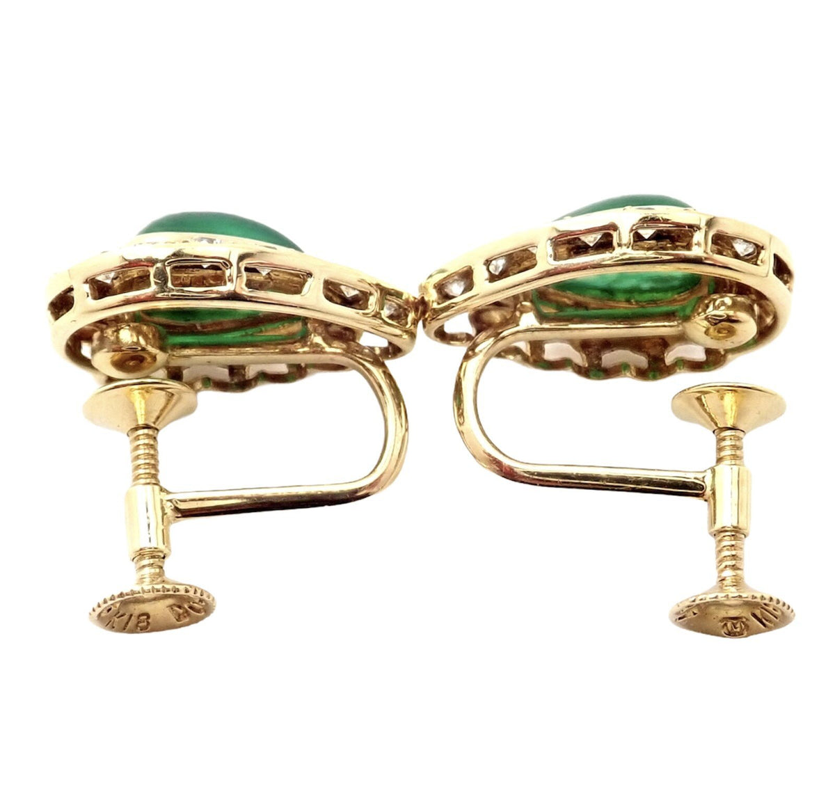 Mikimoto Jewelry & Watches:Fine Jewelry:Earrings Authentic! Mikimoto 18k Yellow Gold Diamond Teardrop Emerald Screw Back Earrings