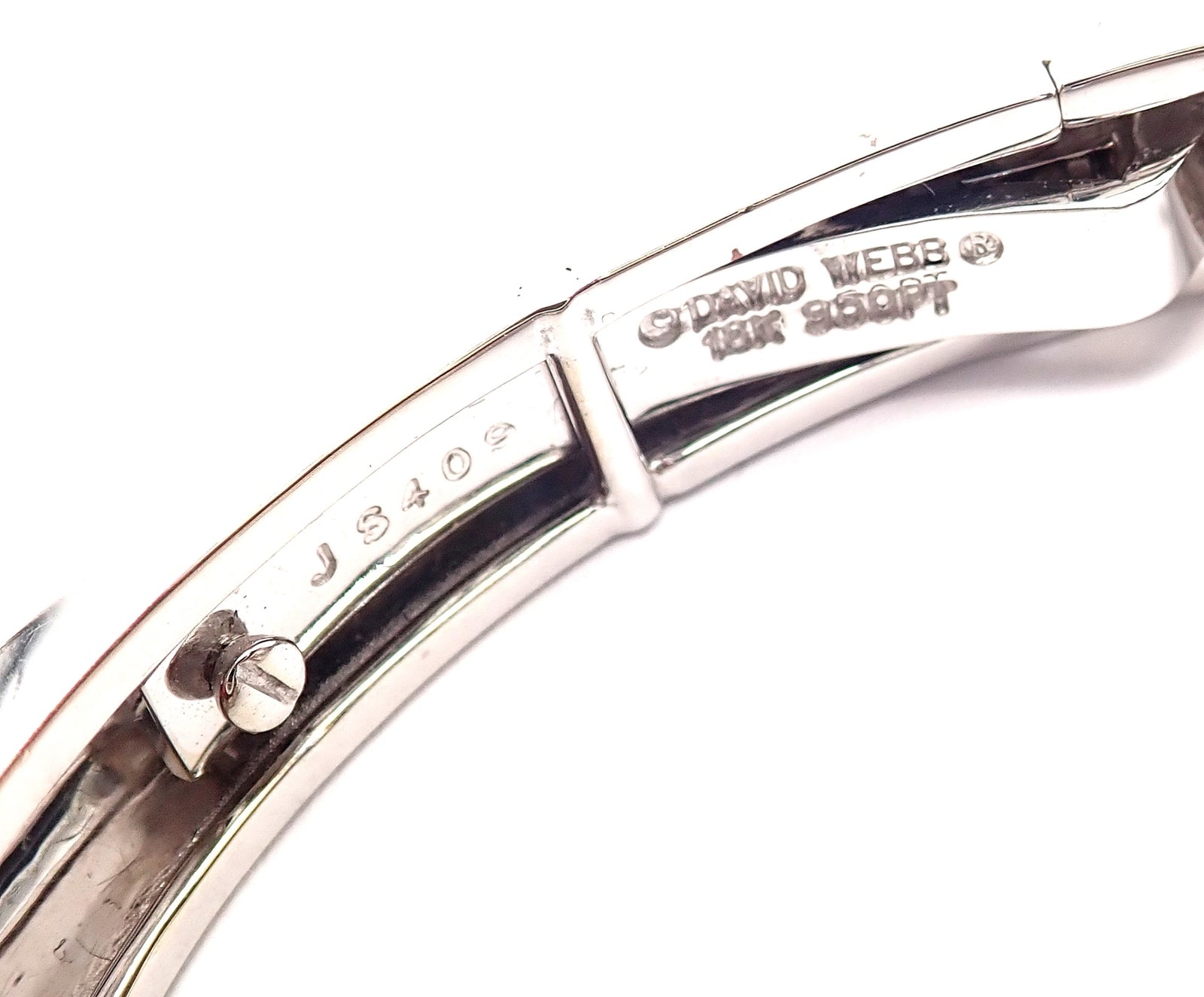 Authentic! David Webb 18k Gold & Platinum Diamond Rock Crystal Bangle Bracelet | Fortrove