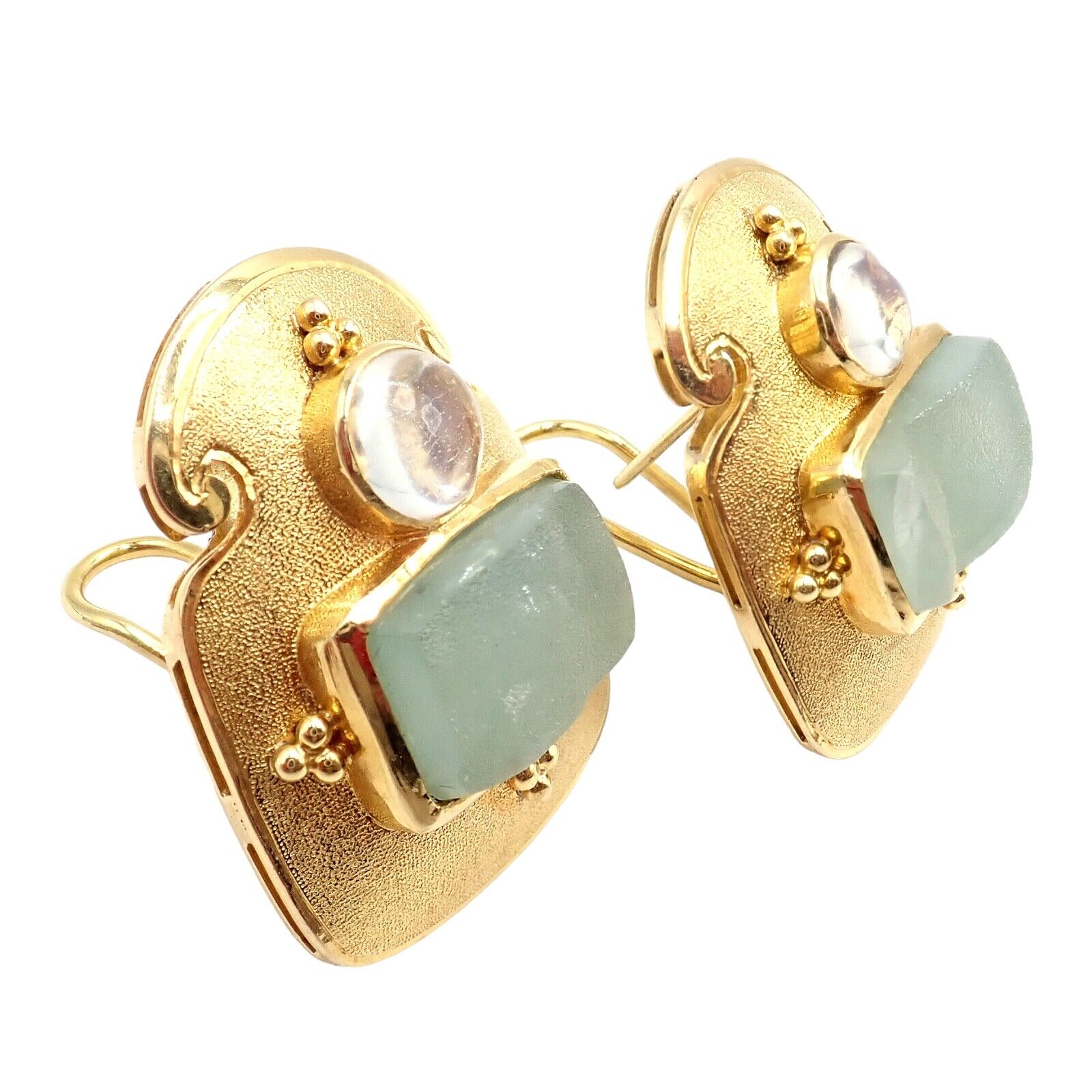 Rare! Vintage Paula Crevoshay 18k Gold Smithsonite Moonstone Earrings OOAK | Fortrove