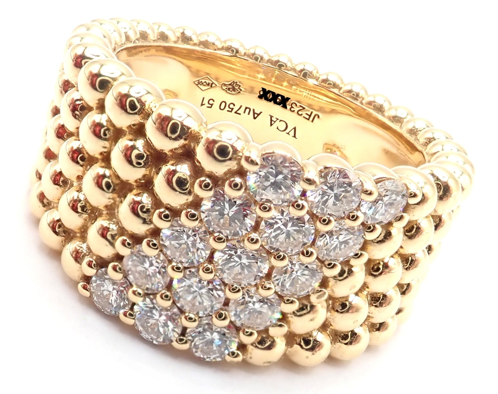 Van Cleef & Arpels 18k Yellow Gold Perlee Diamond 5 Row Band Ring Size 5.75 Cert | Fortrove