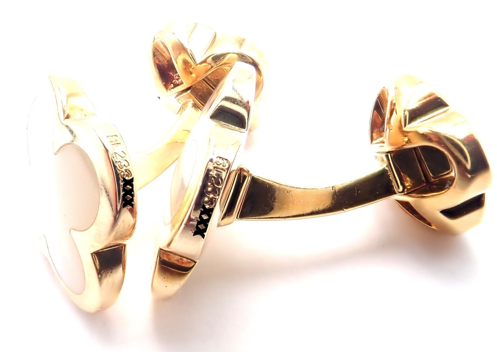 Van Cleef & Arpels 18k Yellow Gold Pure Alhambra Mother Of Pearl Cufflinks Cert. | Fortrove