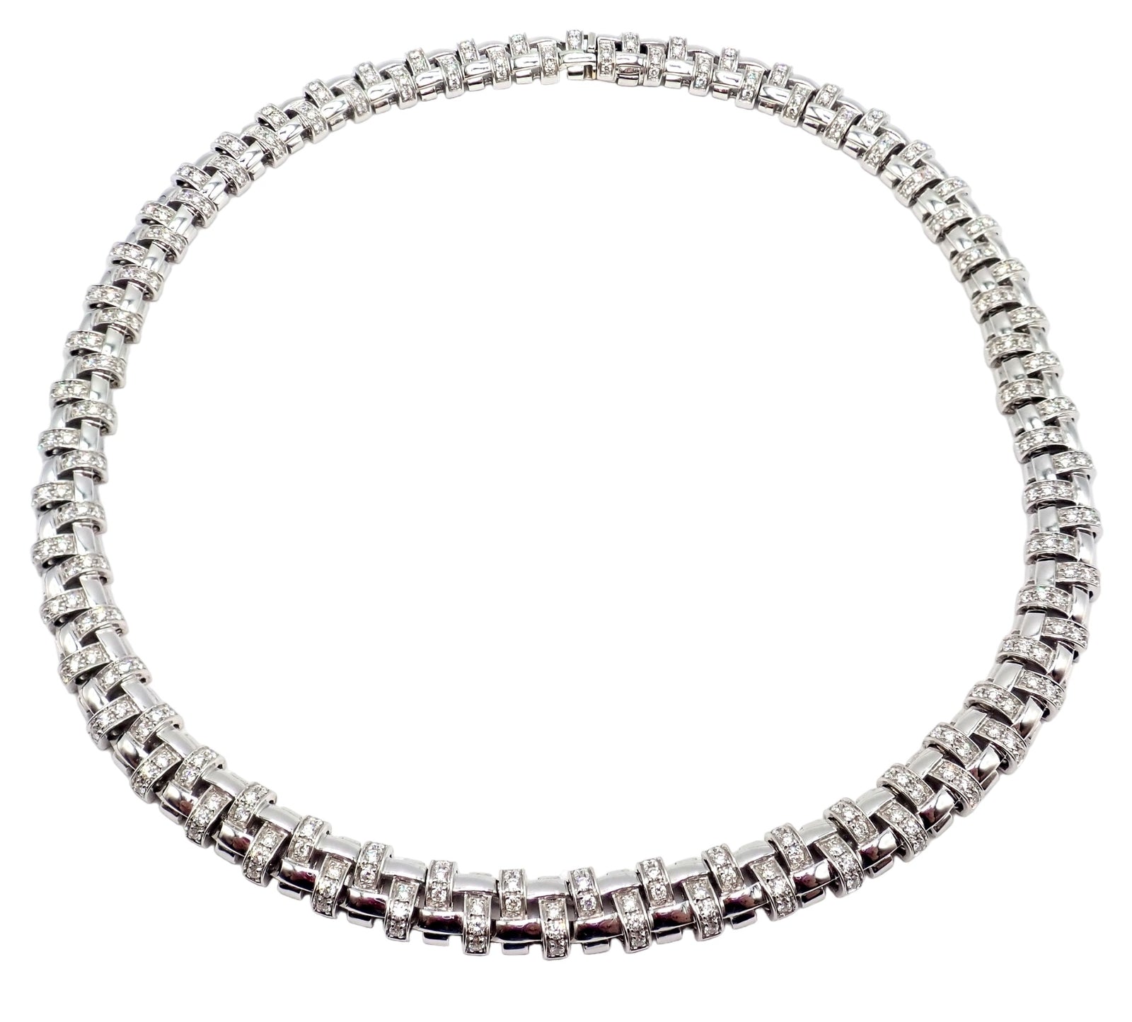 Authentic! Tiffany & Co Vannerie 18k White Gold Basket Weave Diamond Necklace | Fortrove