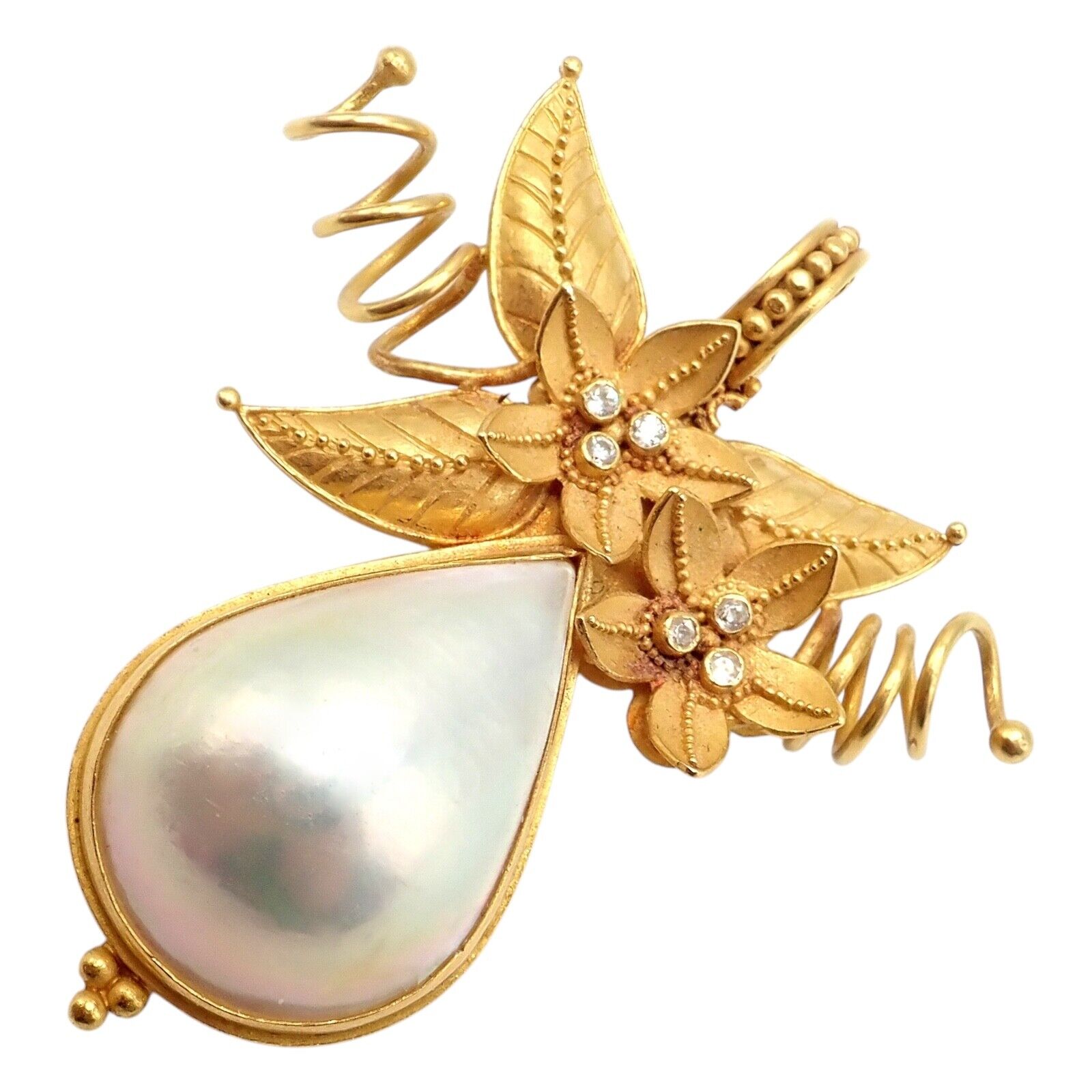 Vintage! Carolyn Tyler 22k Yellow Gold Mabe Pearl Diamond Pendant Pin Brooch | Fortrove