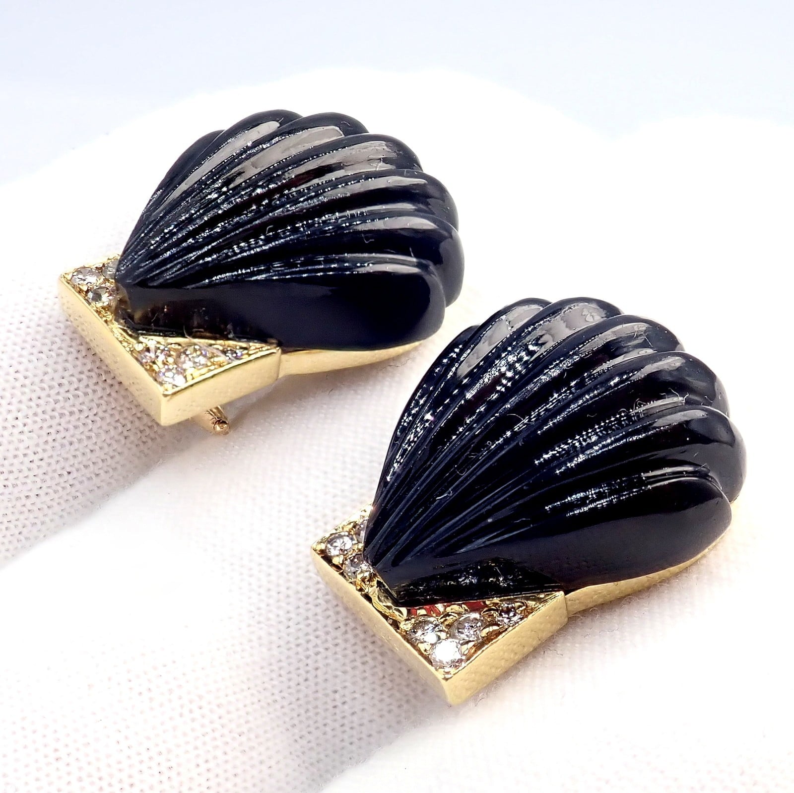 Cartier Jewelry & Watches:Fine Jewelry:Earrings Vintage Estate Cartier Yellow Gold Diamond Onyx Shell Earrings