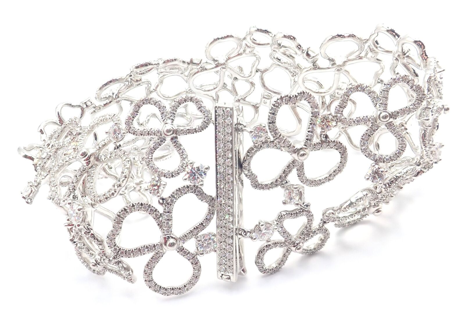 Authentic! Tiffany & Co Paper Flowers Platinum Diamond Wide Bracelet | Fortrove