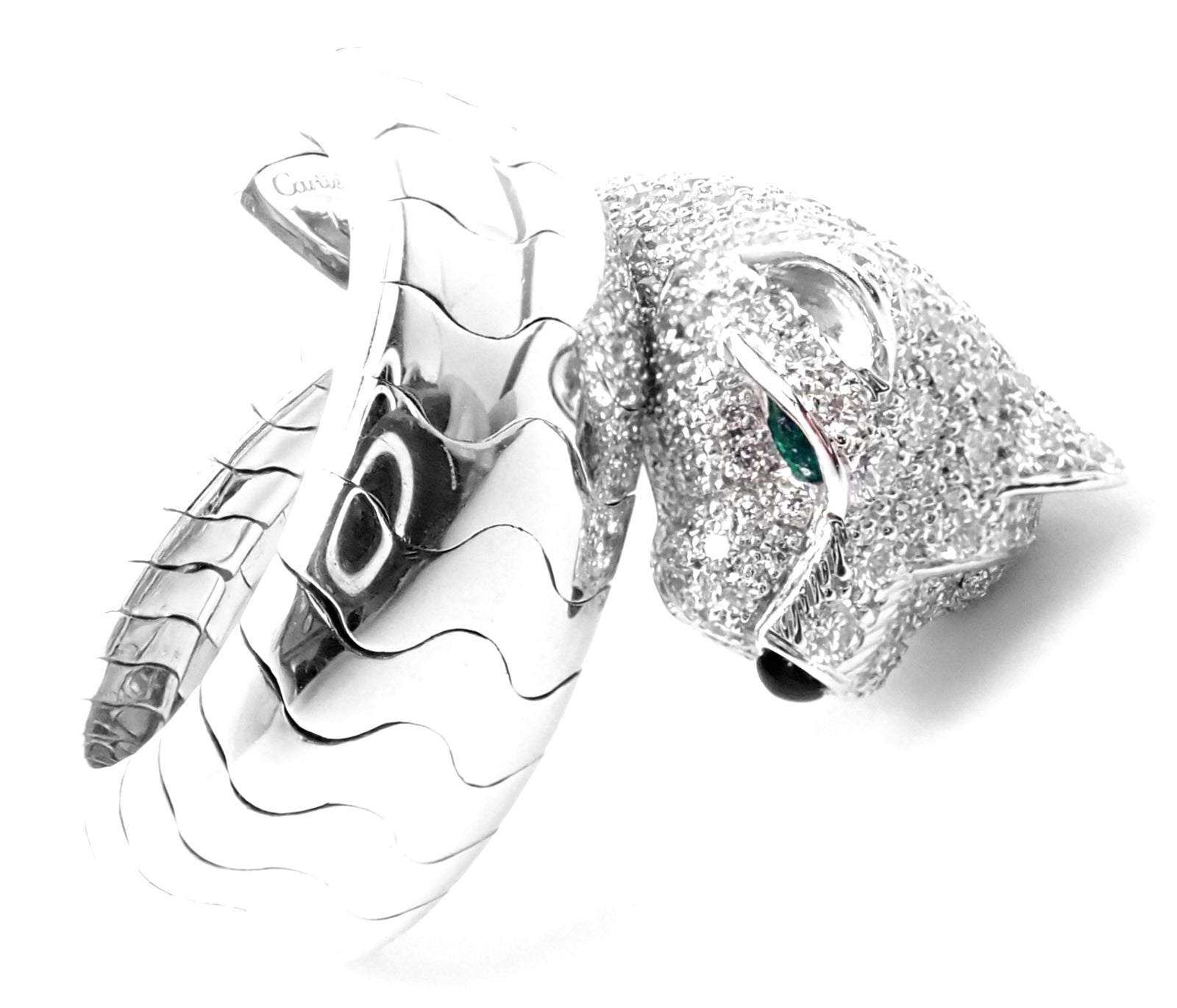 Cartier Jewelry & Watches:Fine Jewelry:Rings Authentic! Cartier Panther 18k White Gold Diamond Emerald Onyx Band Ring Cert.