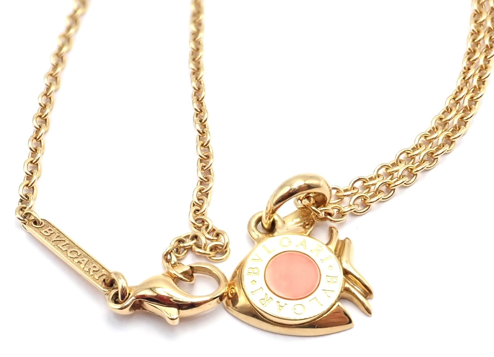 Authentic! Bulgari Bvlgari 18k Yellow Gold Coral Naturalia Fish Pendant Necklace | Fortrove