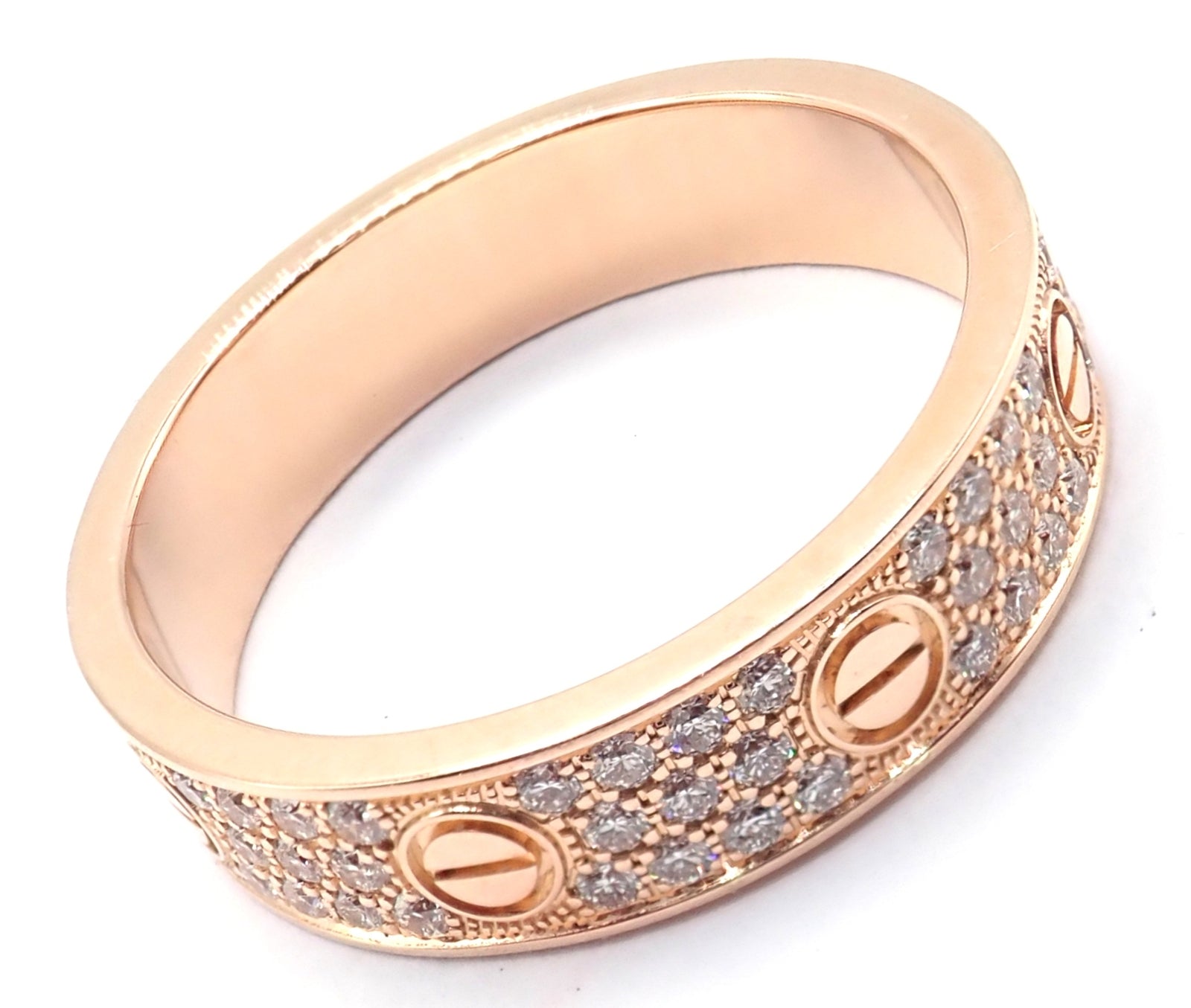 Authentic! Cartier Love 18k Rose Gold Diamond Paved Ring Size 54 US 6 3/4 | Fortrove
