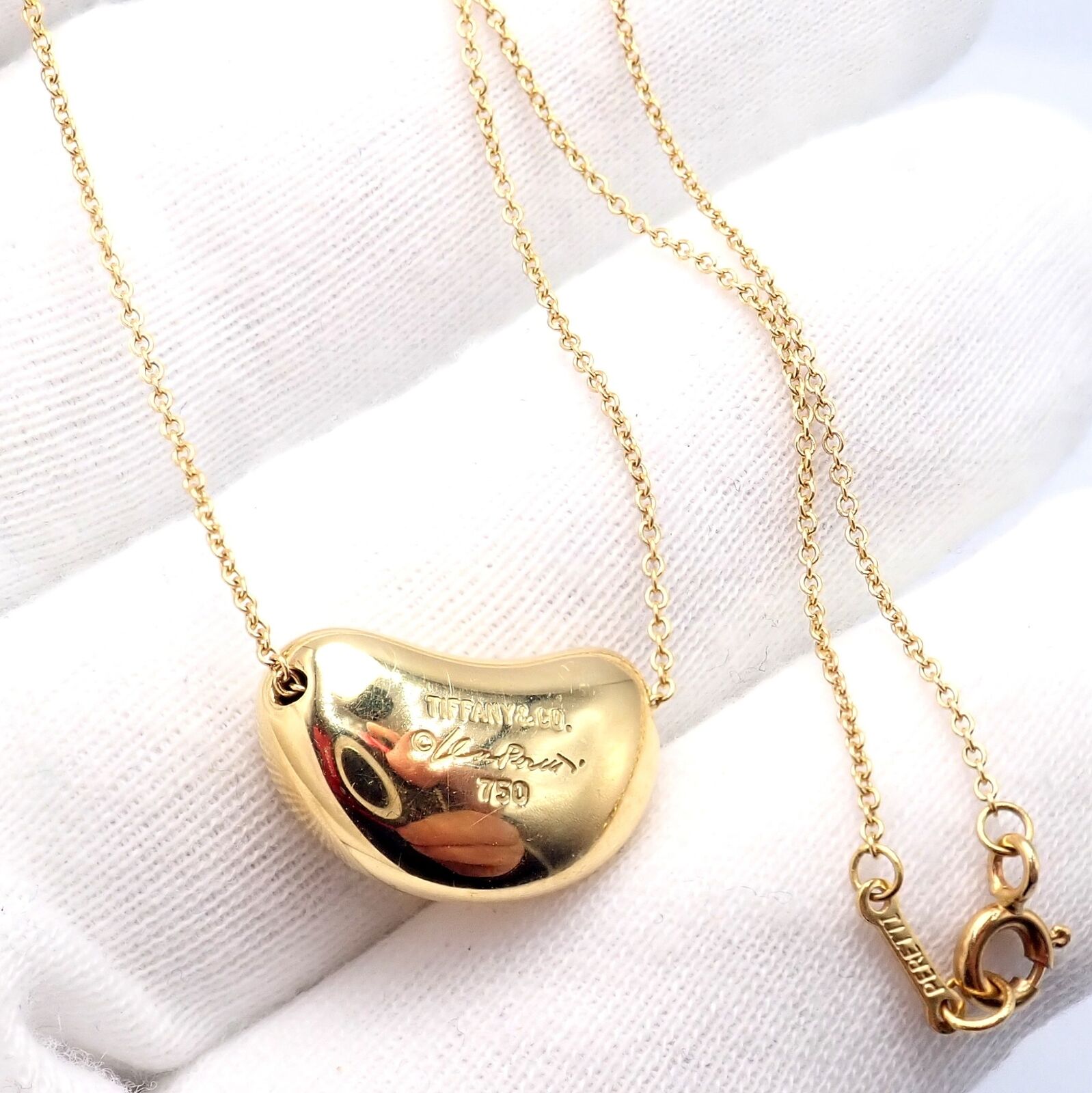 Authentic! Tiffany & Co Elsa Peretti 18k Yellow Gold Medium Bean Necklace | Fortrove
