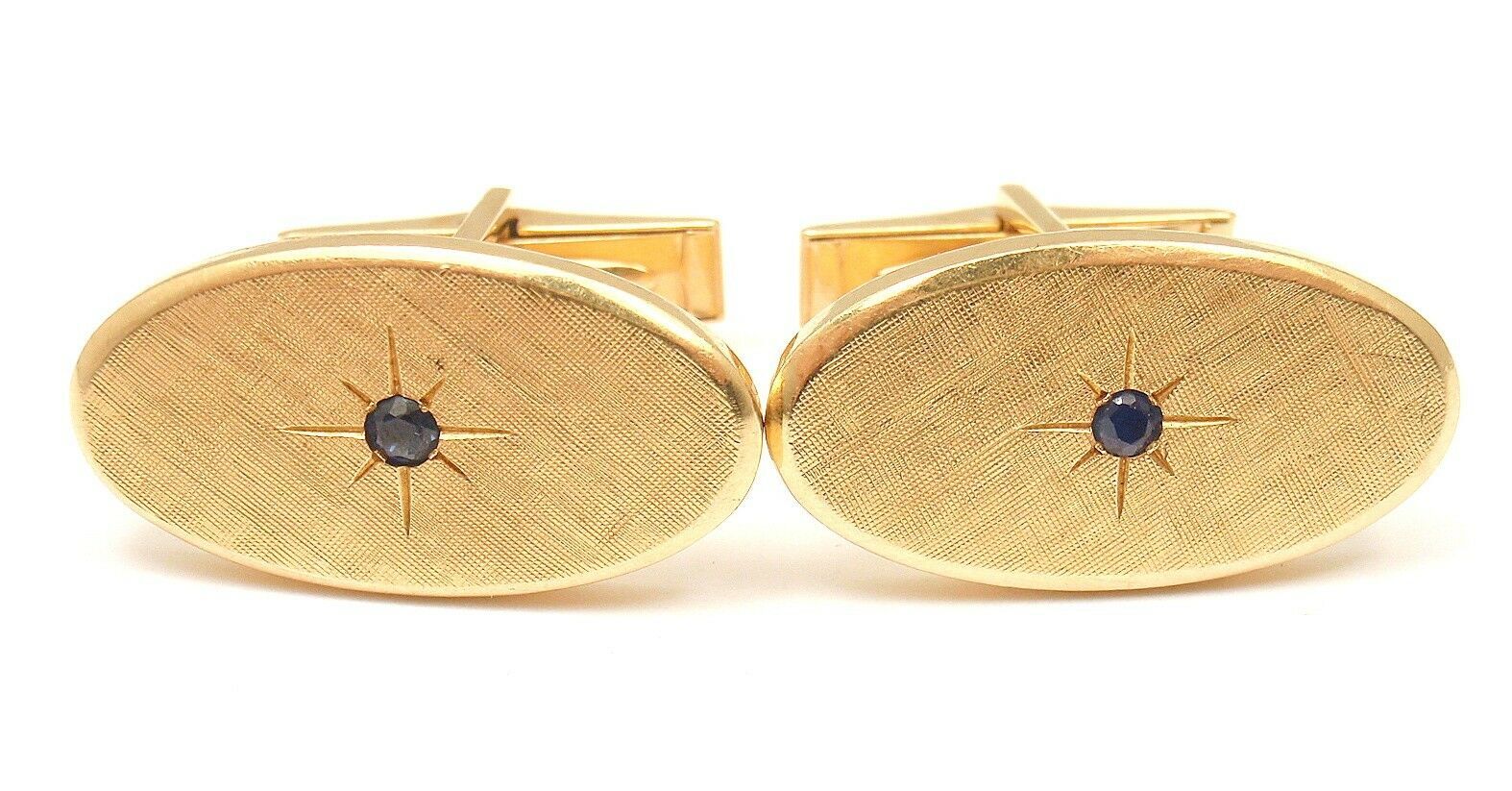 RARE TIFFANY AND CO. 14k YELLOW GOLD TEXTURED SAPPHIRE MENS CUFFLINKS