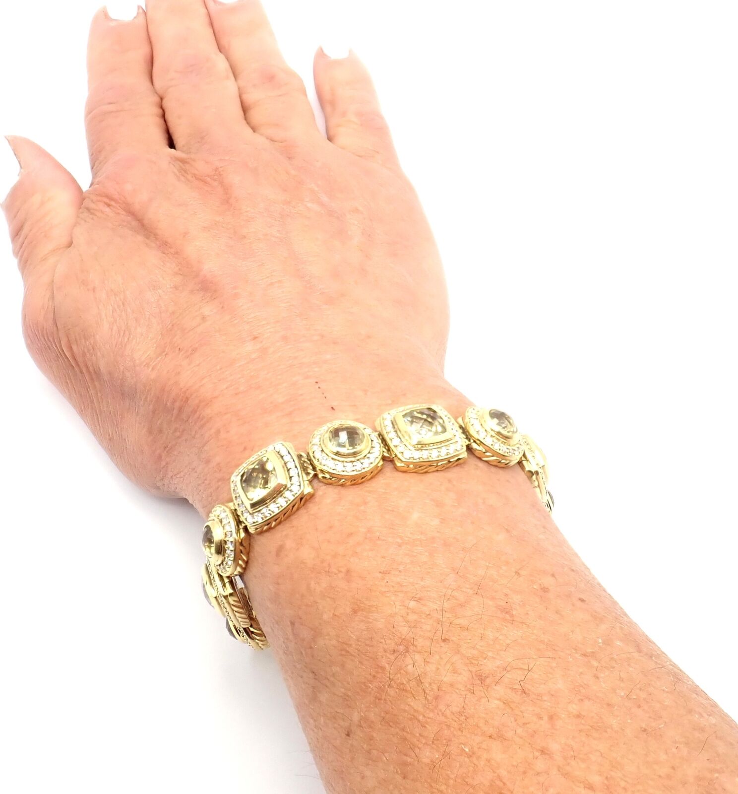 David Yurman Albion 18k Yellow Gold Diamond Lemon Citrine Link Bracelet | Fortrove