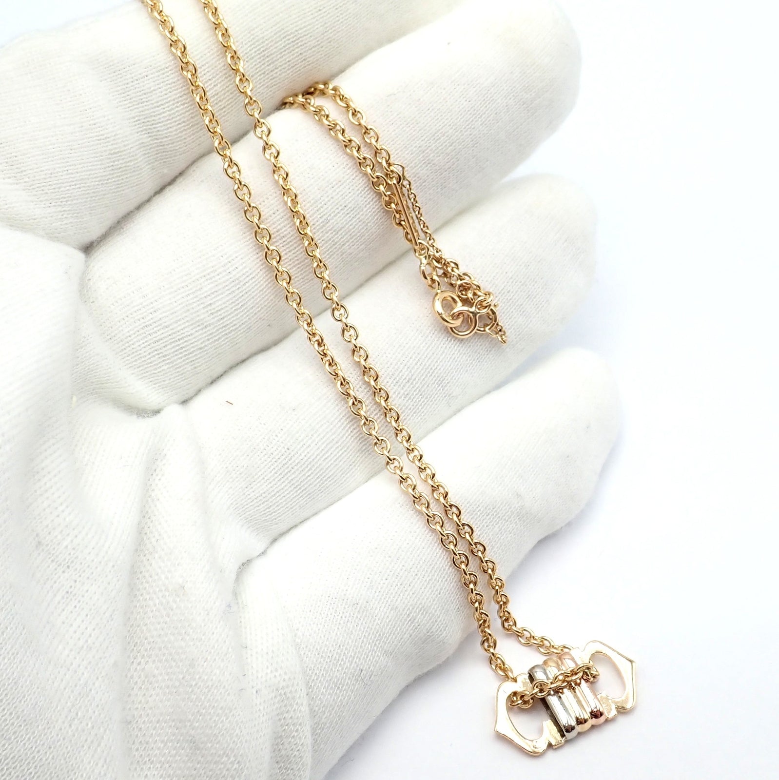 Authentic! Cartier 18k TriColor Gold Double C Charm Pendant Necklace | Fortrove