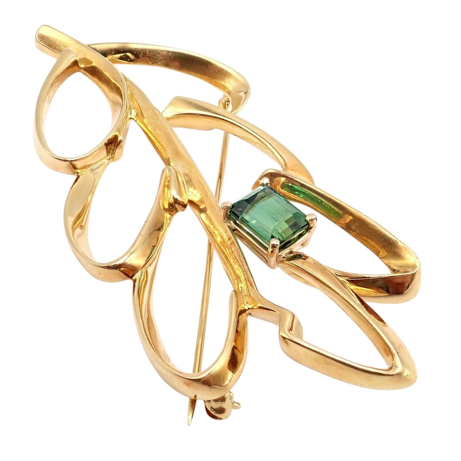 Vintage Tiffany & Co Paloma Picasso 18k Yellow Gold Green Tourmaline Leaf Brooch | Fortrove